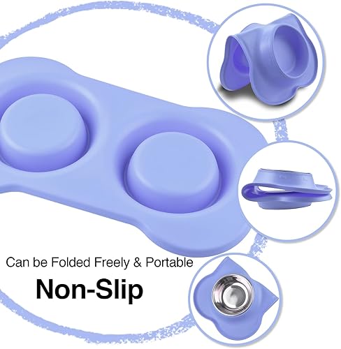 Miniatura 2 de Juqiboom Cuencos para perros, 2 cuencos de acero inoxidable para alimentador de agua y alimentos para mascotas con alfombrilla de silicona