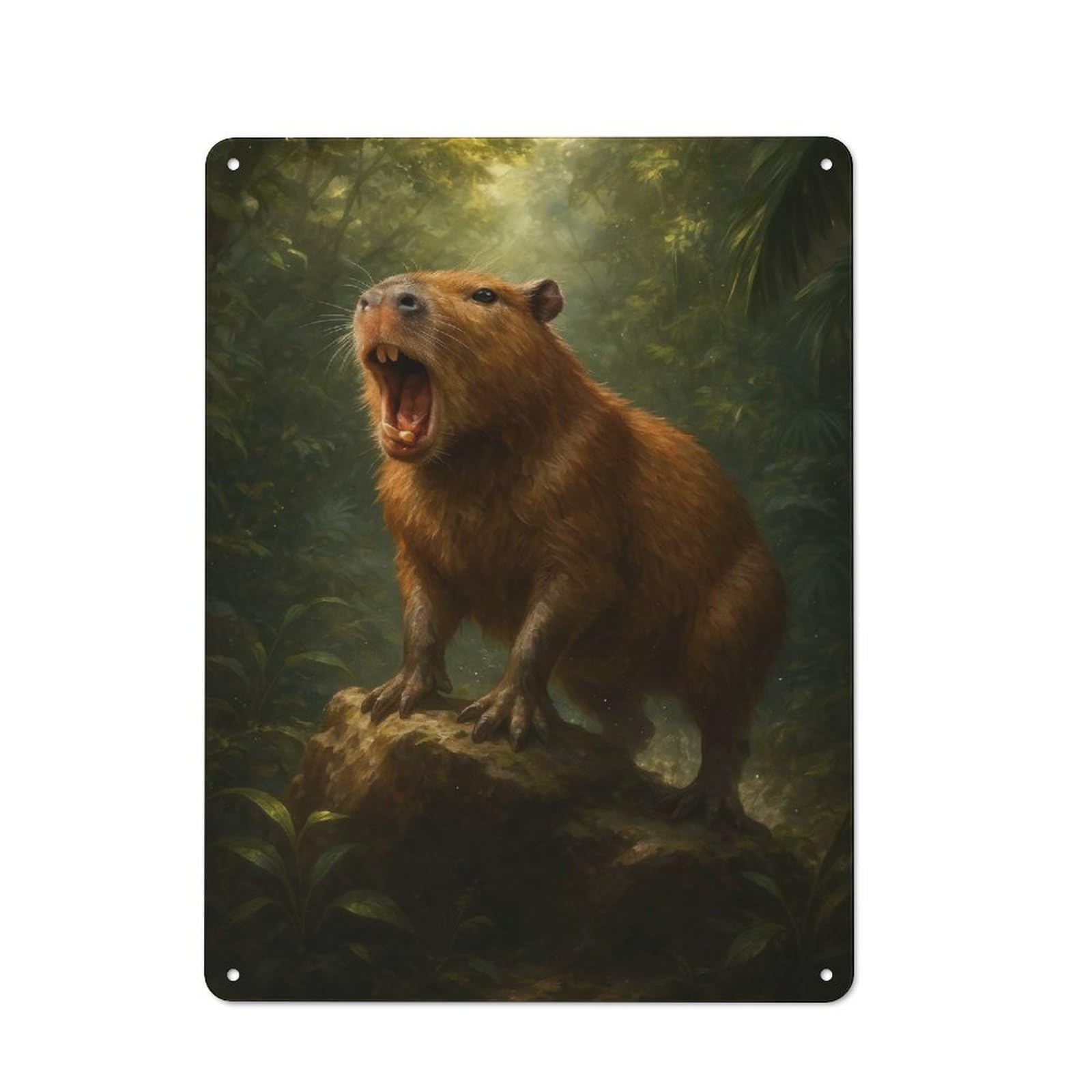 Junmoney Style 40X30cm Retro Tin Sign With Capybara Yawning In Jungle For Lounge Or Reading Corner, A Decorative Metal Sign For Lounges And Reading Corners