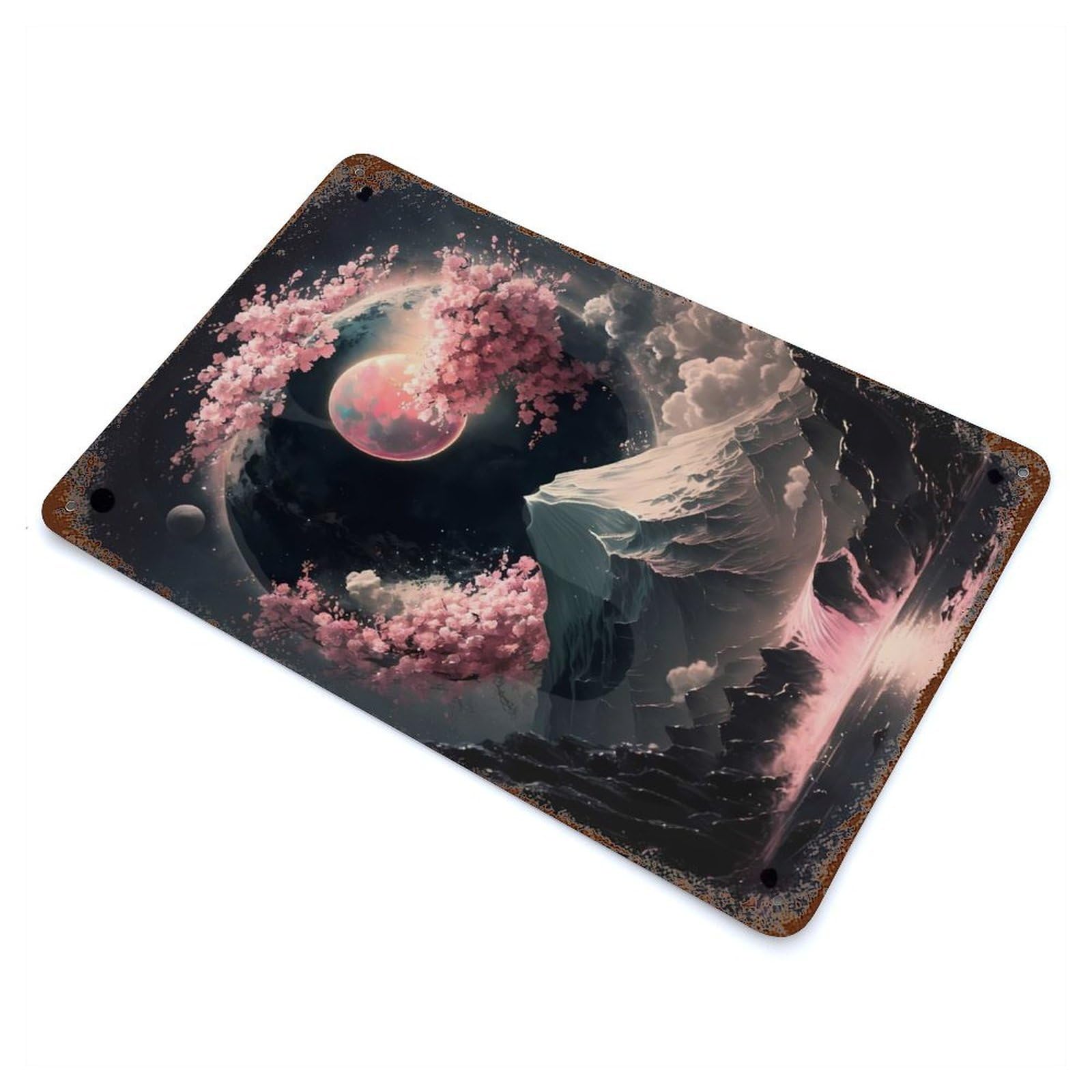 Japanese Landscape Neon Distressed Metal Wall Sign 11.8"x7.9", Ideal for Garage, Bar And Workshop Decor