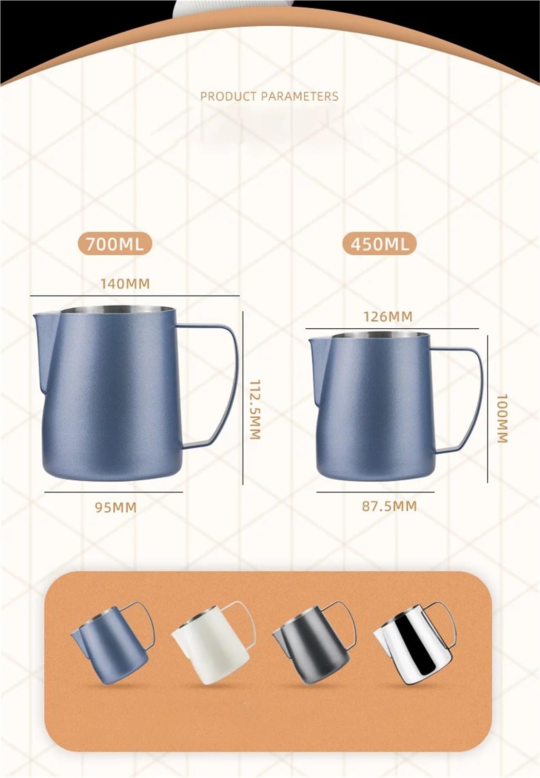 Jarra para Espumar Leche Jarra Profesional de Espuma de Leche for café expreso, Herramientas de fabricación de Arte Latte, Accesorios de Cocina for Barista, 450/700ML(700ml,Blue)