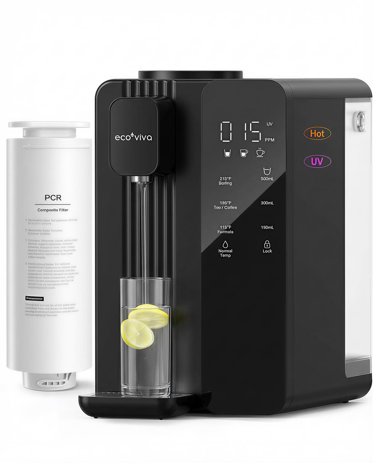 Ecoviva Countertop Reverse Osmosis Water Filter System, Instant Hot Water, 4 Temp Available, No Needed Installation, Meet SGS NSF/ANSI 58 Certified