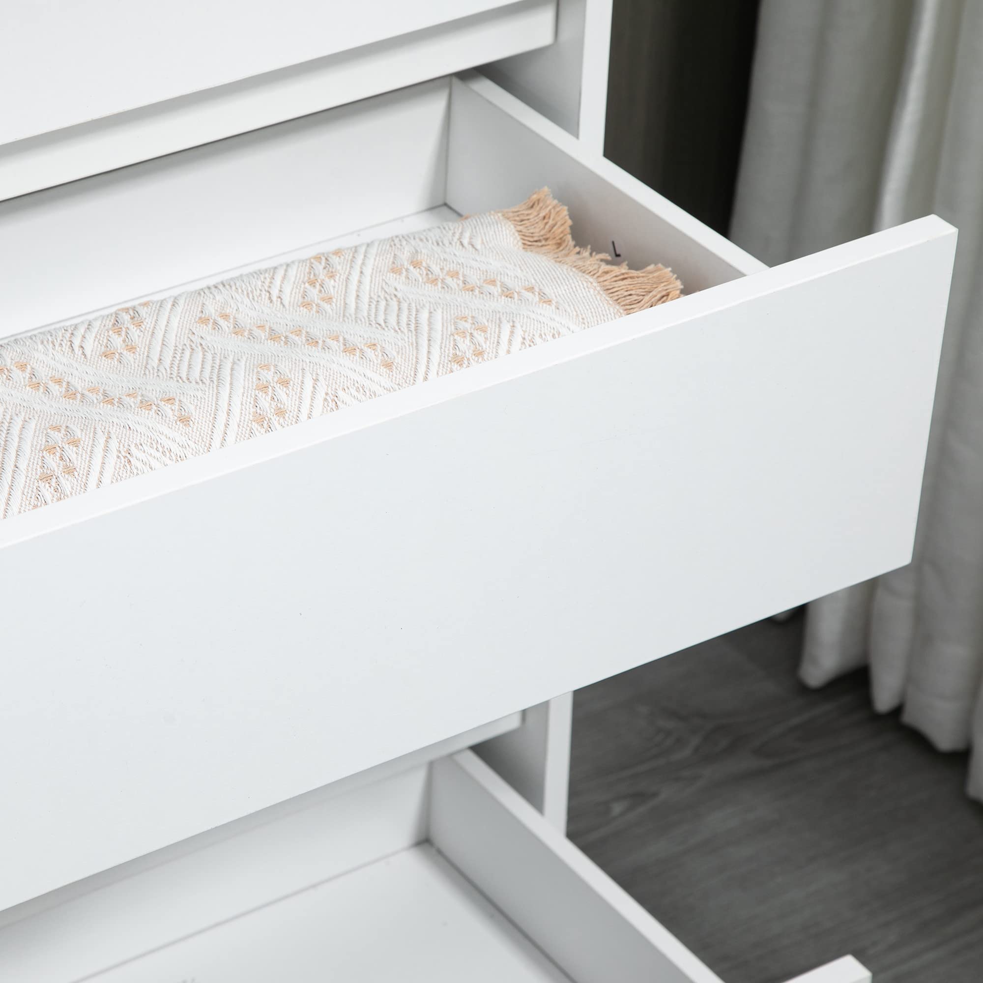 HOMCOM Cassettiera 5 Cassetti in Legno, Cassettiera Camera da Letto con Dispositivo Antiribaltamento, 80x40x109 cm, Bianco e Rovere