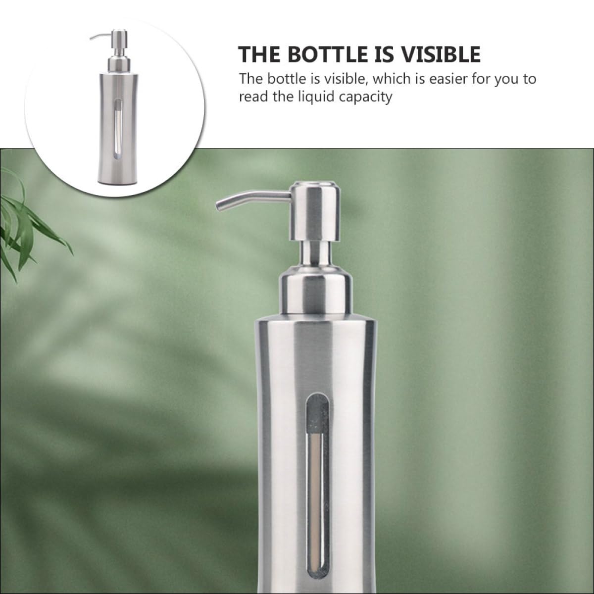 Dispenser di Sapone le Mani in Acciaio Inox 304 Ricaricabile, Bottiglia da Bagno Trasparente Erogatore Manuale a Pressione, per Cucina, Bagno e Lavanderia