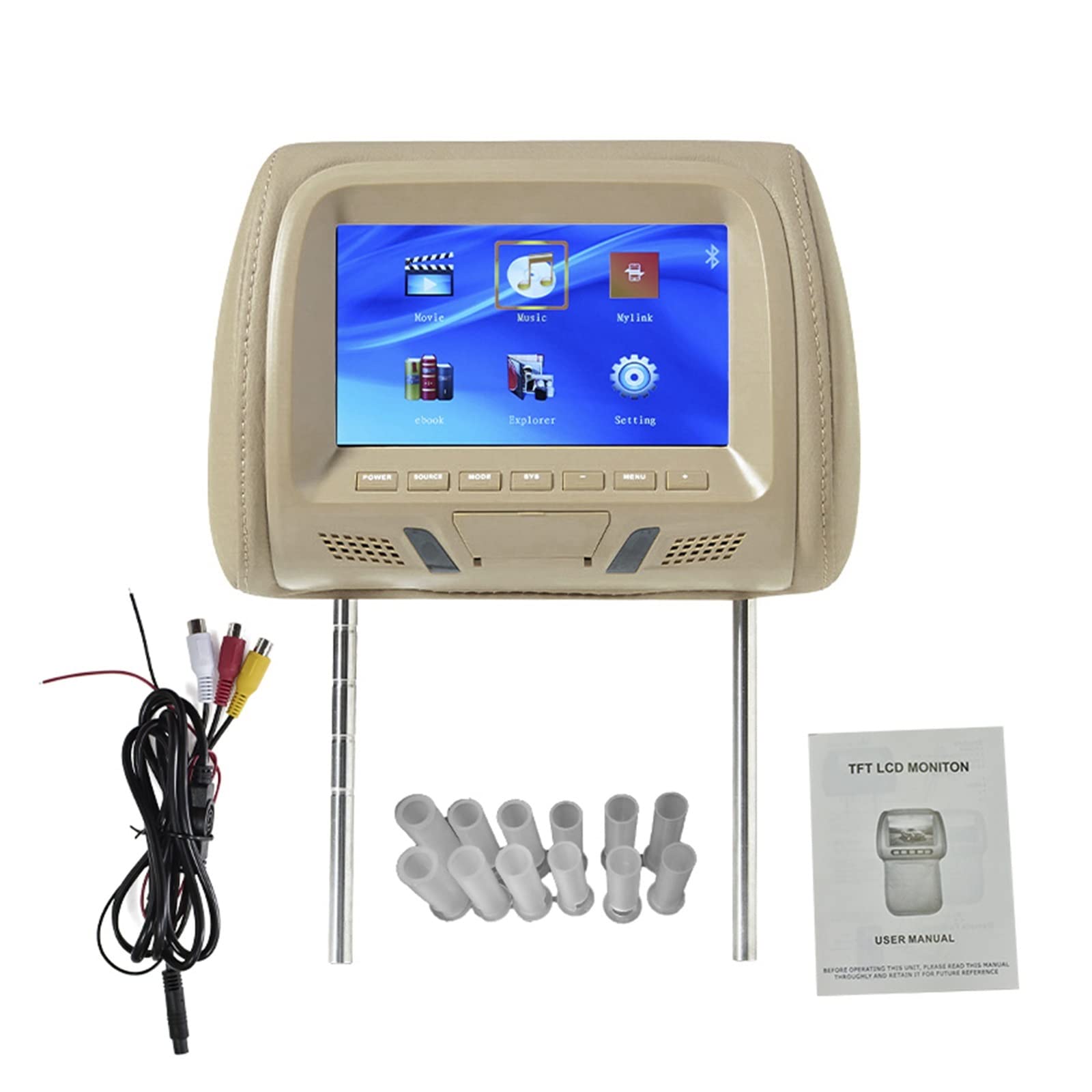Universel 7 Pouces Appui-Tête De Voiture MP4 Oreiller Moniteur Lecteur Multimédia avec Adaptateur Prise Briquet USB SD MP5 FM Haut-Parleurs SH7038-P5,Performances De Lecture Puissantes(707-Gray)