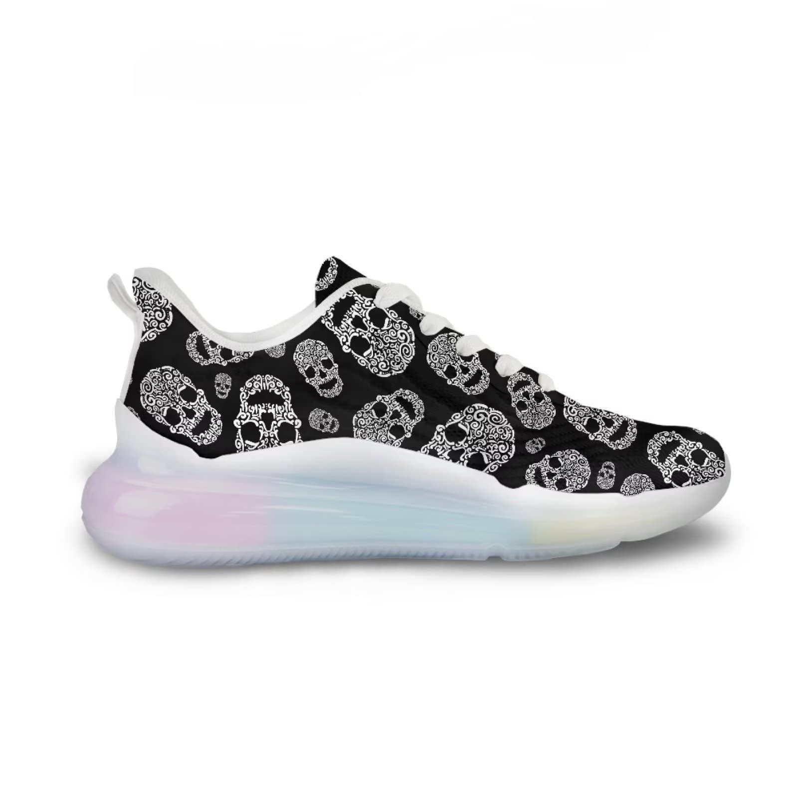 Scarpe da ginnastica da donna, da corsa, in rete, da palestra, da passeggio, Teschio nero., 36 EU