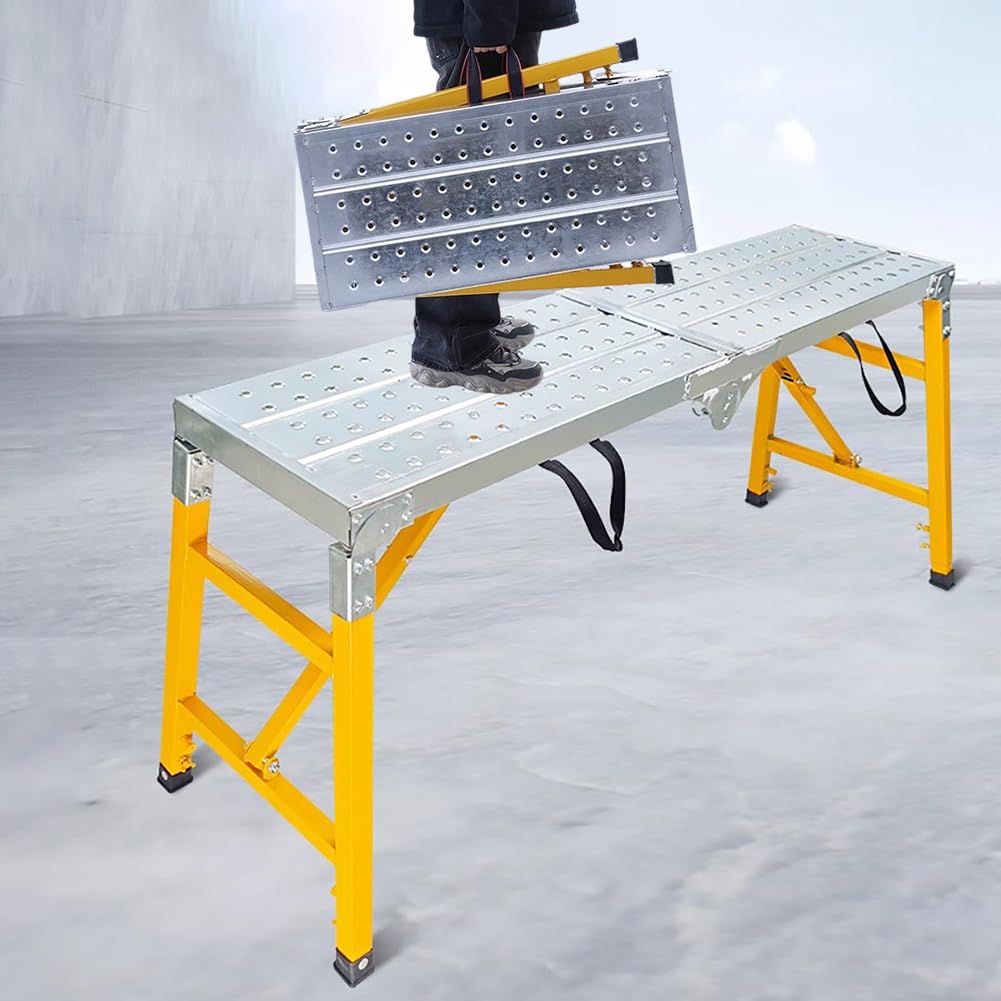 Ponteggi sollevabile per impieghi gravosi 150 cm banco da lavoro portatile da pittore 500 kg capacità di carico piedini in gomma antiscivolo leggera piattaforma pieghevole per un uso sicuro