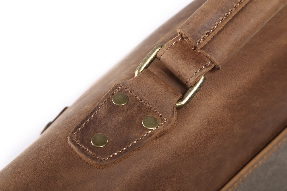 Aktentasche Herren Canvas mit Echtleder, Laptop tasche Retro Schultertasche für 14 Zoll Laptop