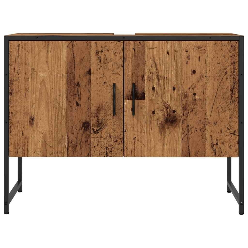 Szafka pod umywalkę, wygląd starego drewna, 80 x 33 x 60 cm, materiał drewnopochodny z otworem na syfon, stal malowana proszkowo, miejsce do przechowywania szafki na umywalkę w łazience