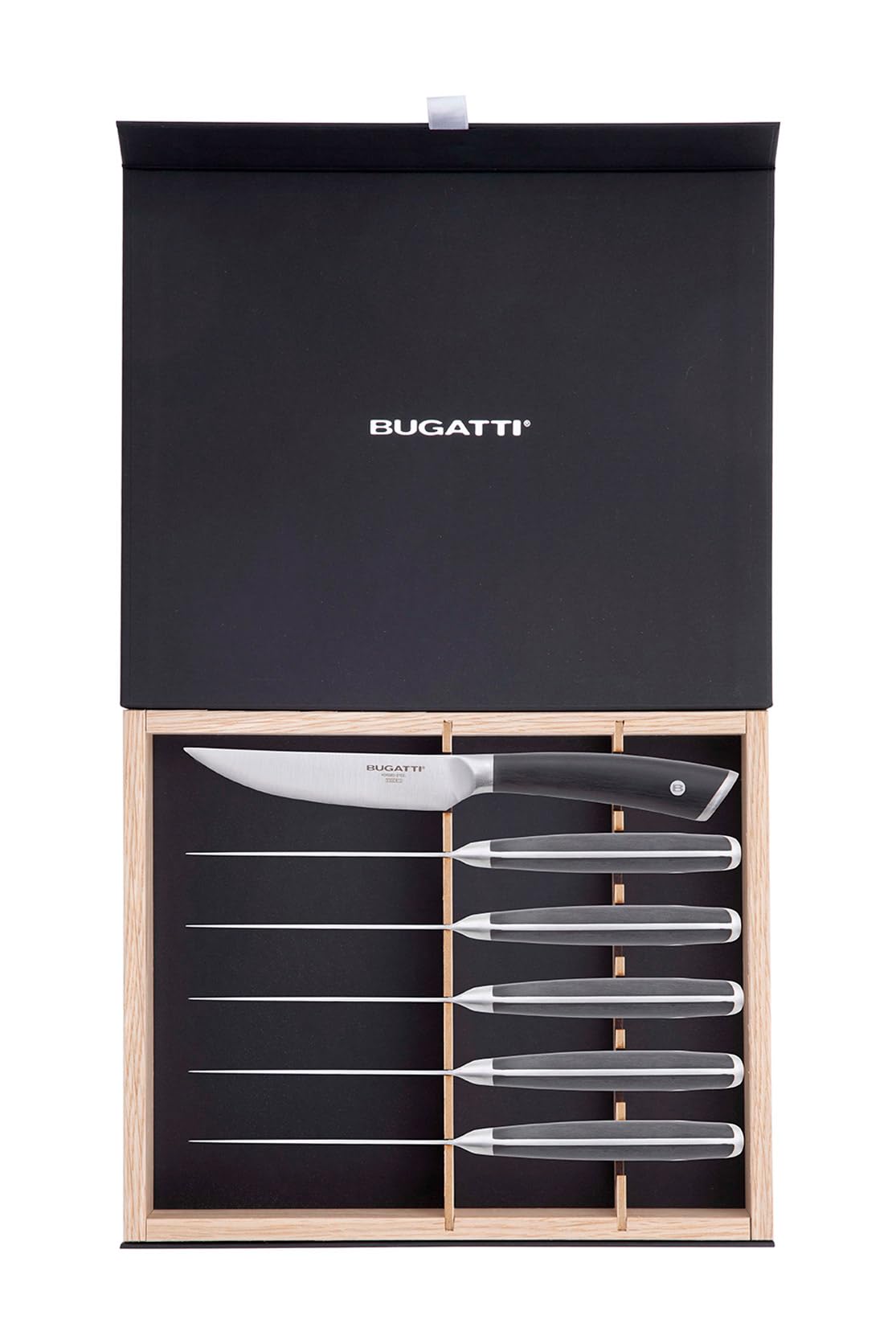 BUGATTI, Auberge Ensemble de couteaux à steak avec lame lisse en acier inoxydable et poignée en ABS dans une boîte cadeau
