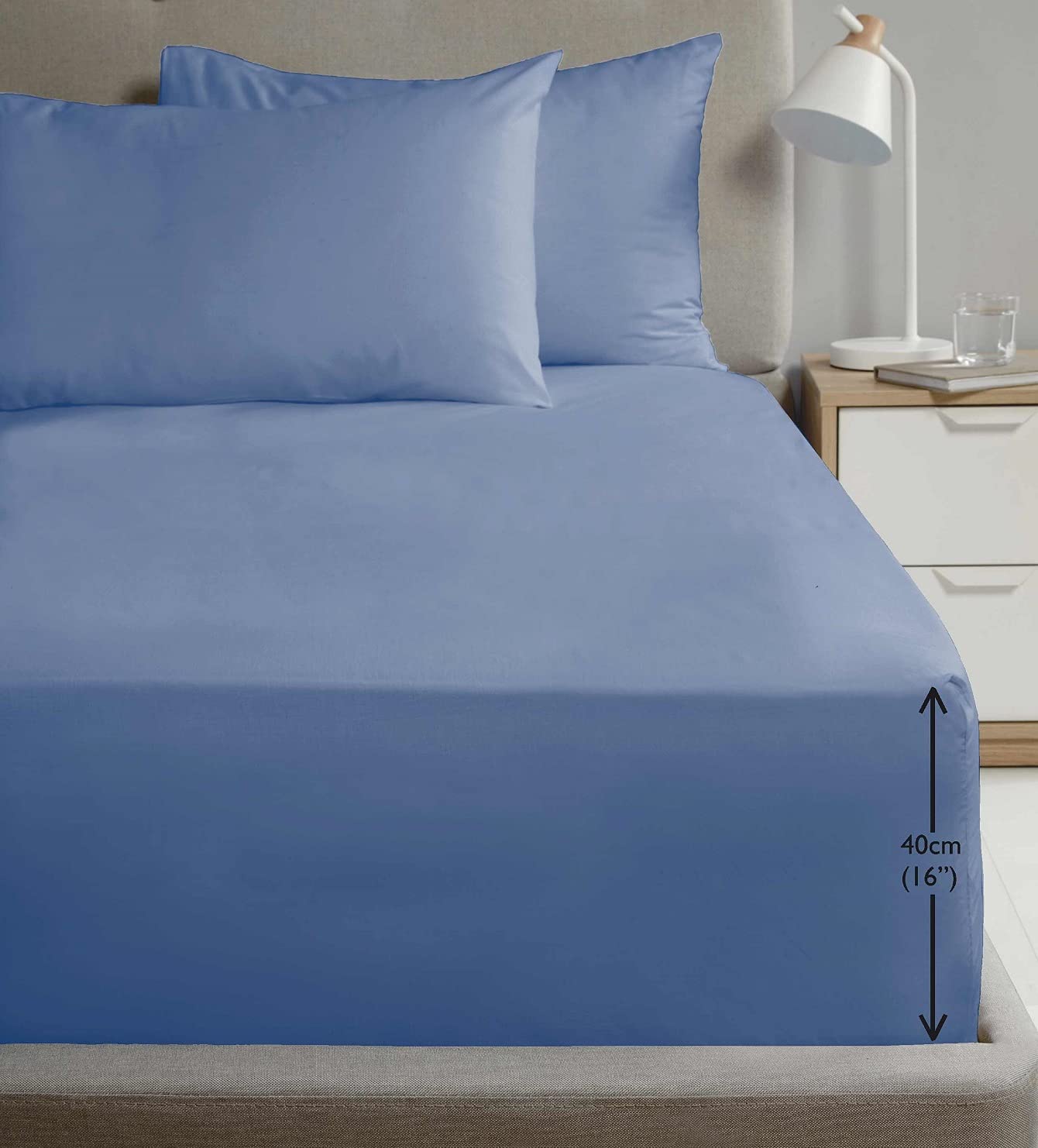 Rapport Luxury Super Soft Percale Plain 16" Deep Fitted Sheet King Blue Fitted Sheet