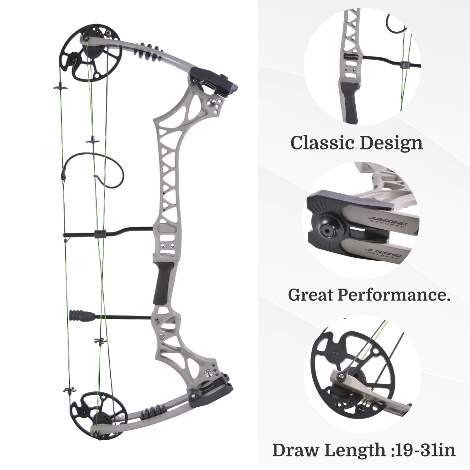 Set arco compound per destrimani regolabile 30-70 lbs, manico lega magnesio sgravio 80%, kit completo arco e frecce per tiro adulti e caccia