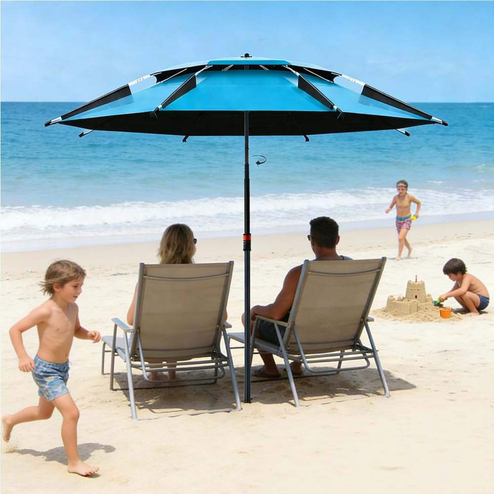 Ombrellone da spiaggia con manicotto, girevole a 360°, pieghevole, Ø 160 cm, protezione solare UV 50, ombrellone da spiaggia con inserto antivento e borsa per il trasporto, per balcone, giardino