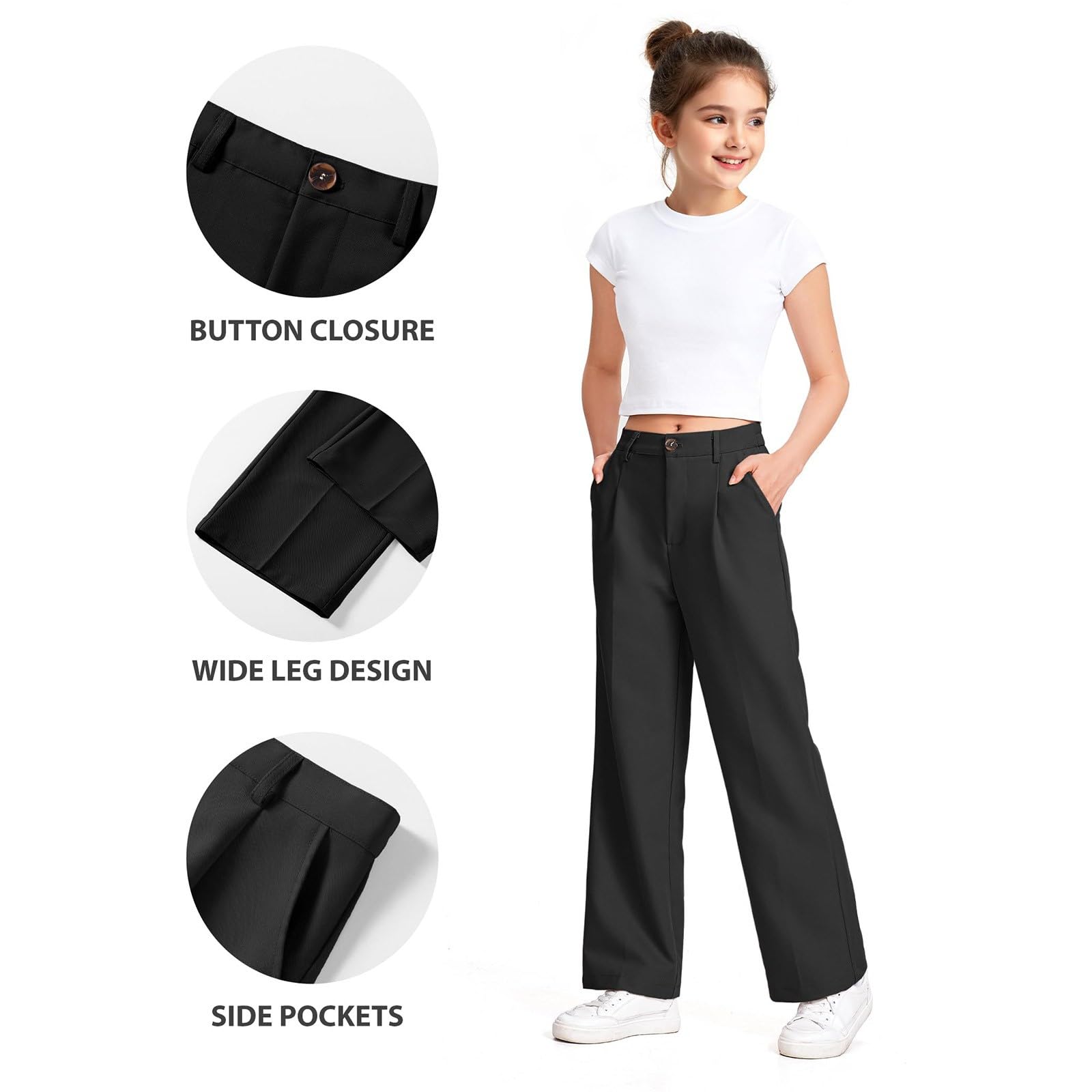 Pantalones escolares para niñas cintura media elástica uniforme con bolsillos