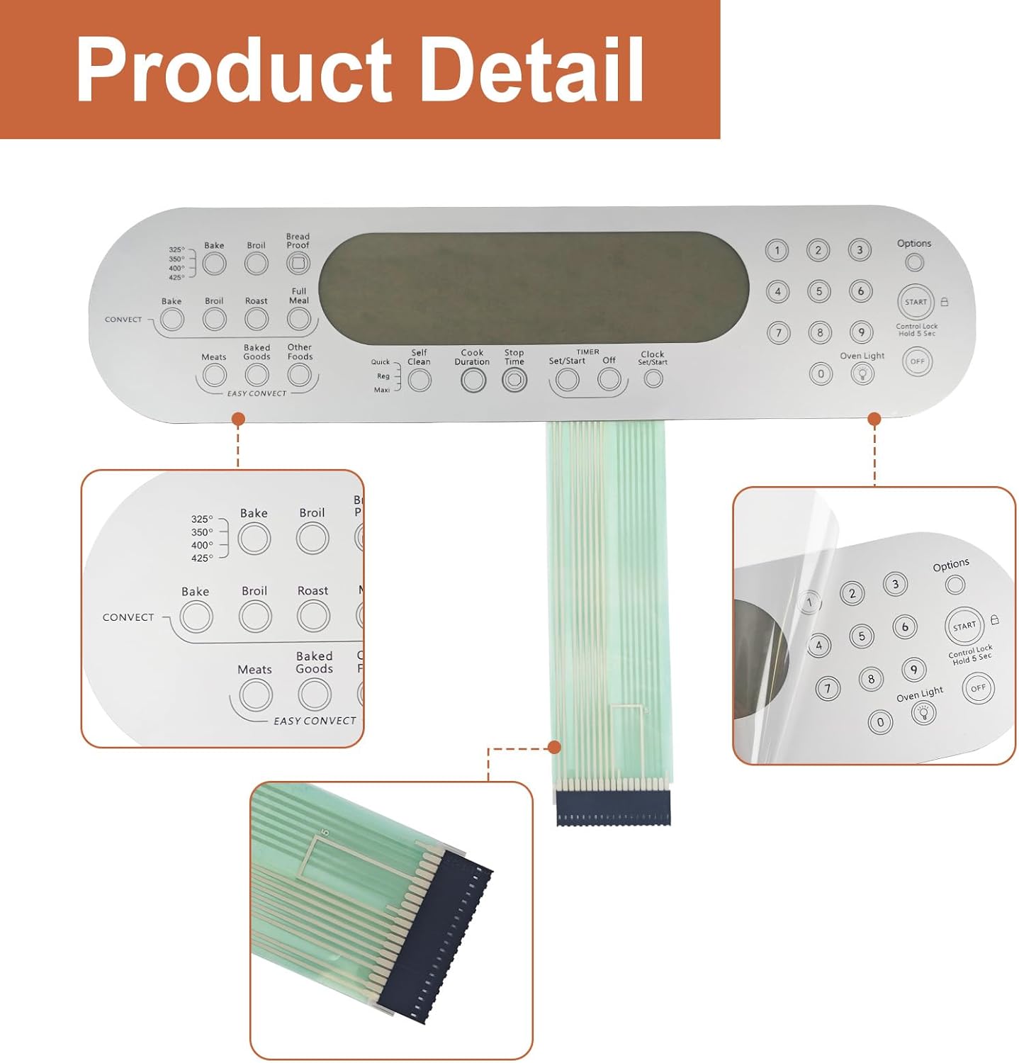 9756559ES Switch Membrane No Metal Plate Compatible with Whirlpool Range Oven Replacement for WP9756559ES AP6013948 1066317 PS11747180