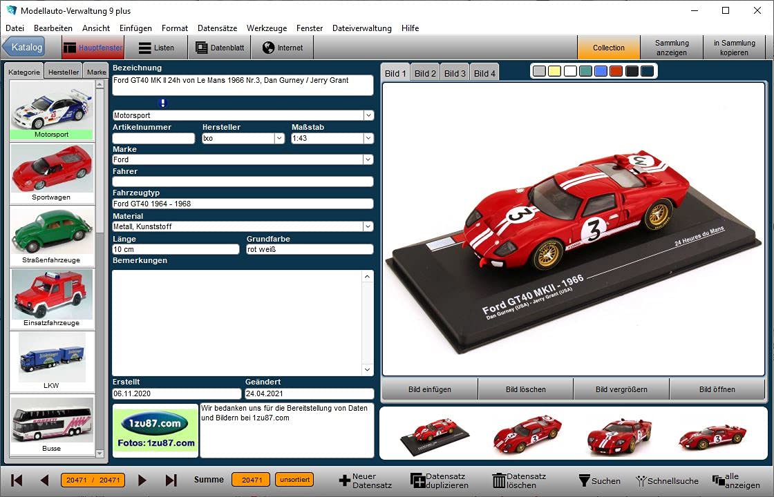 GS Modellauto-Verwaltung 9 Plus - Software zur Verwaltung Ihrer Modellautosammlung mit über 20.000 Modellautos im Programmteil Collection