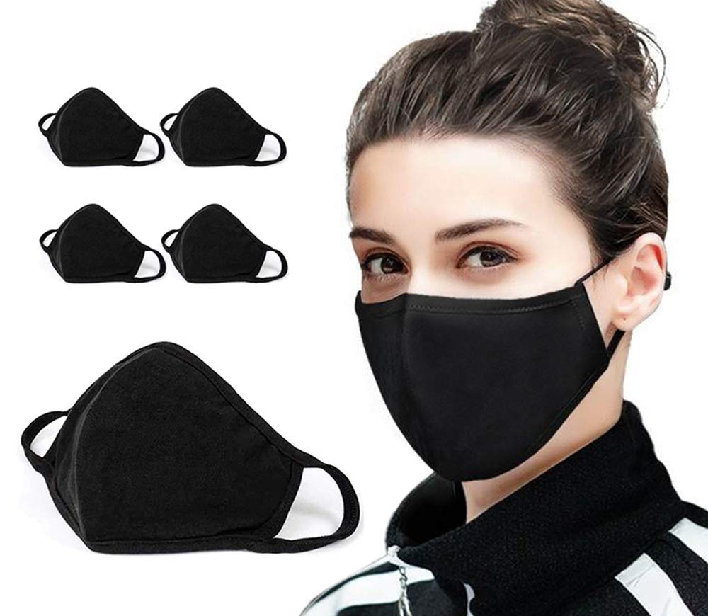 5 PCS Cotton Face Mask Cover Bandana Balaclavas, 2-Layer Unisex Reusable Fashion Washable face mask (Pack 5, Black) - UK S...