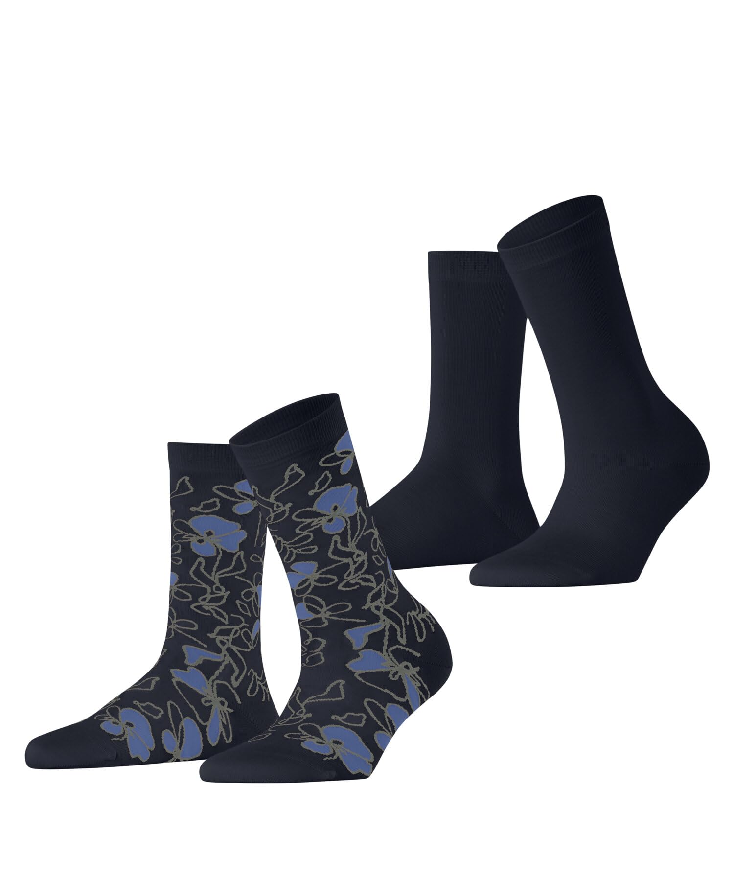 ESPRIT Women's Flower Sketch Multipack W So Cotton Patterned 2 Pairs Socks, Blue Space 6116, 2.5-5
