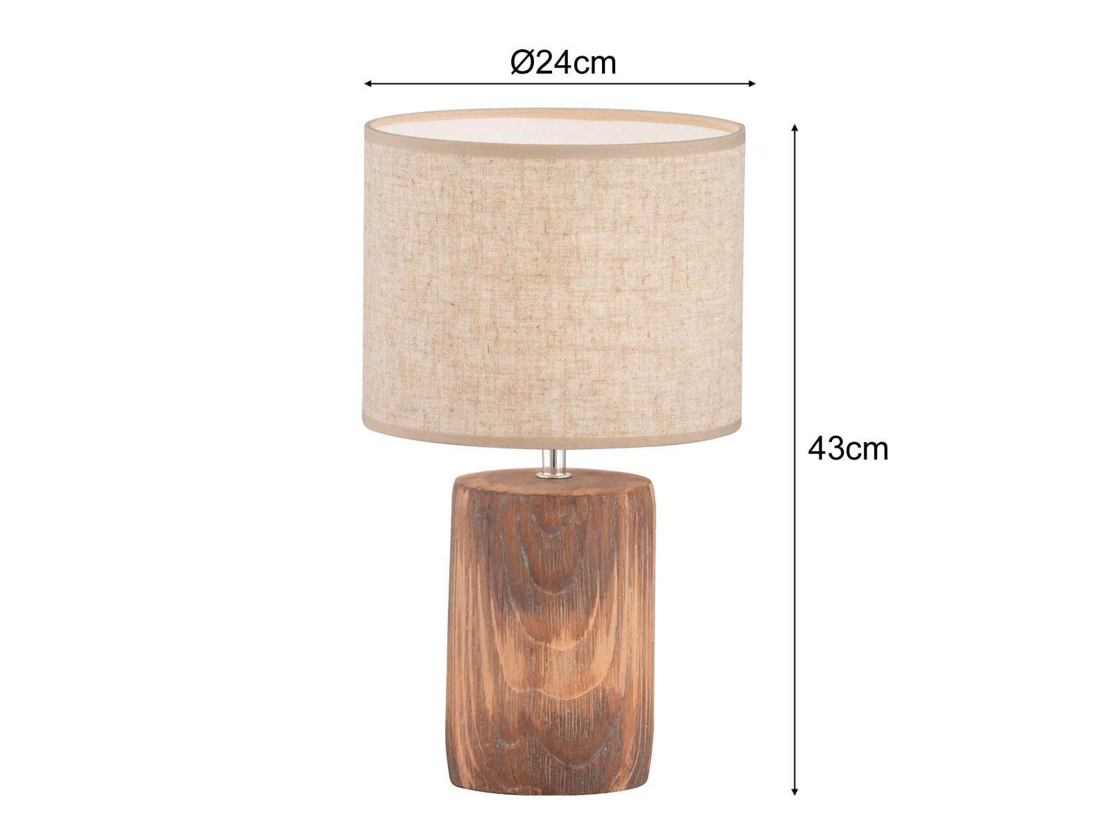 Tischlampe mit Leinenschirm Beige & Betonfuß Holzoptik, 43cm groß