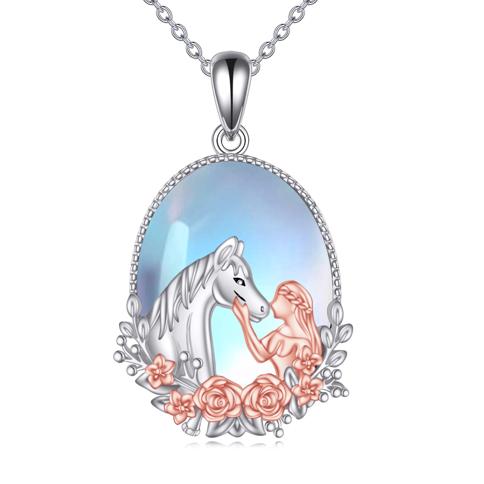 YAFEINI Collana di Cavalli Ciondolo per Ragazze Ciondolo in Argento 925 Collana di Pony Regali di Gioielli per Signore e Ragazze (A-Ragazza cavallo