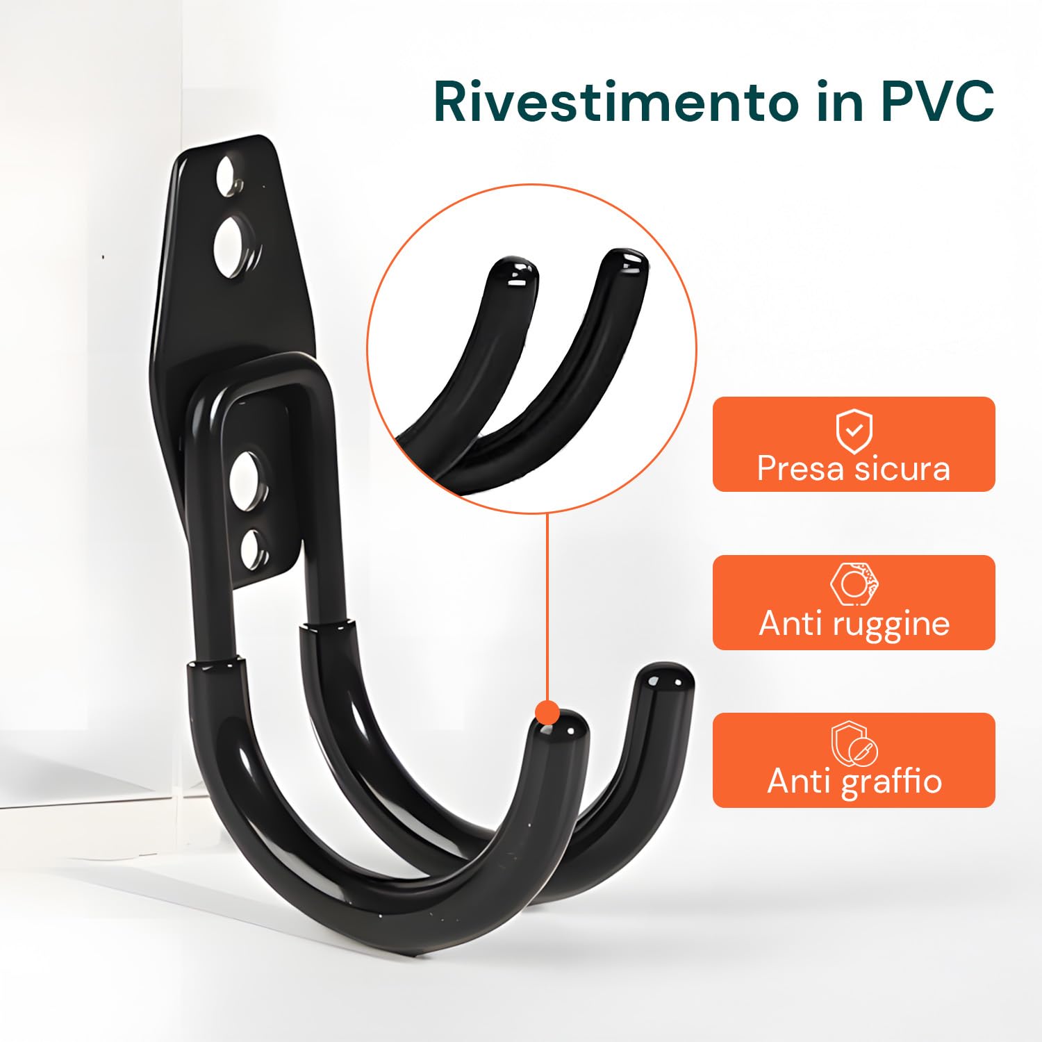 Set 16 Ganci da Parete per Garage e Officina – Porta Bici da Muro, Portabici e Porta Attrezzi da Giardino in Acciaio con Rivestimento PVC Antiscivolo – Organizer Garage Salvaspazio