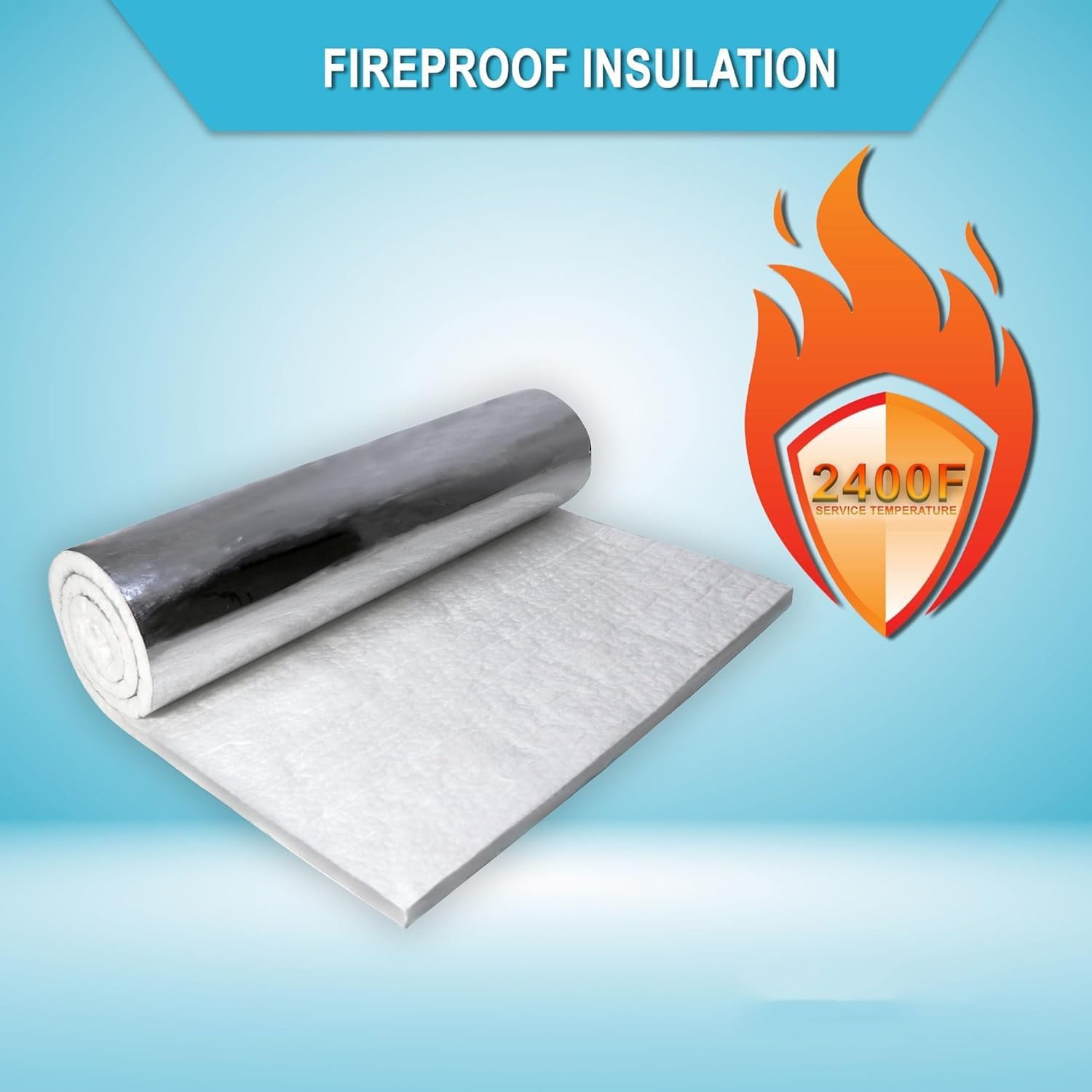 Ceramic Fiber Blanket with Aluminum Foil Facing - 2400F High Temperature Insulation Blanket for Stove Furnace Forge Kiln Fireplace,Thickness: 10mm