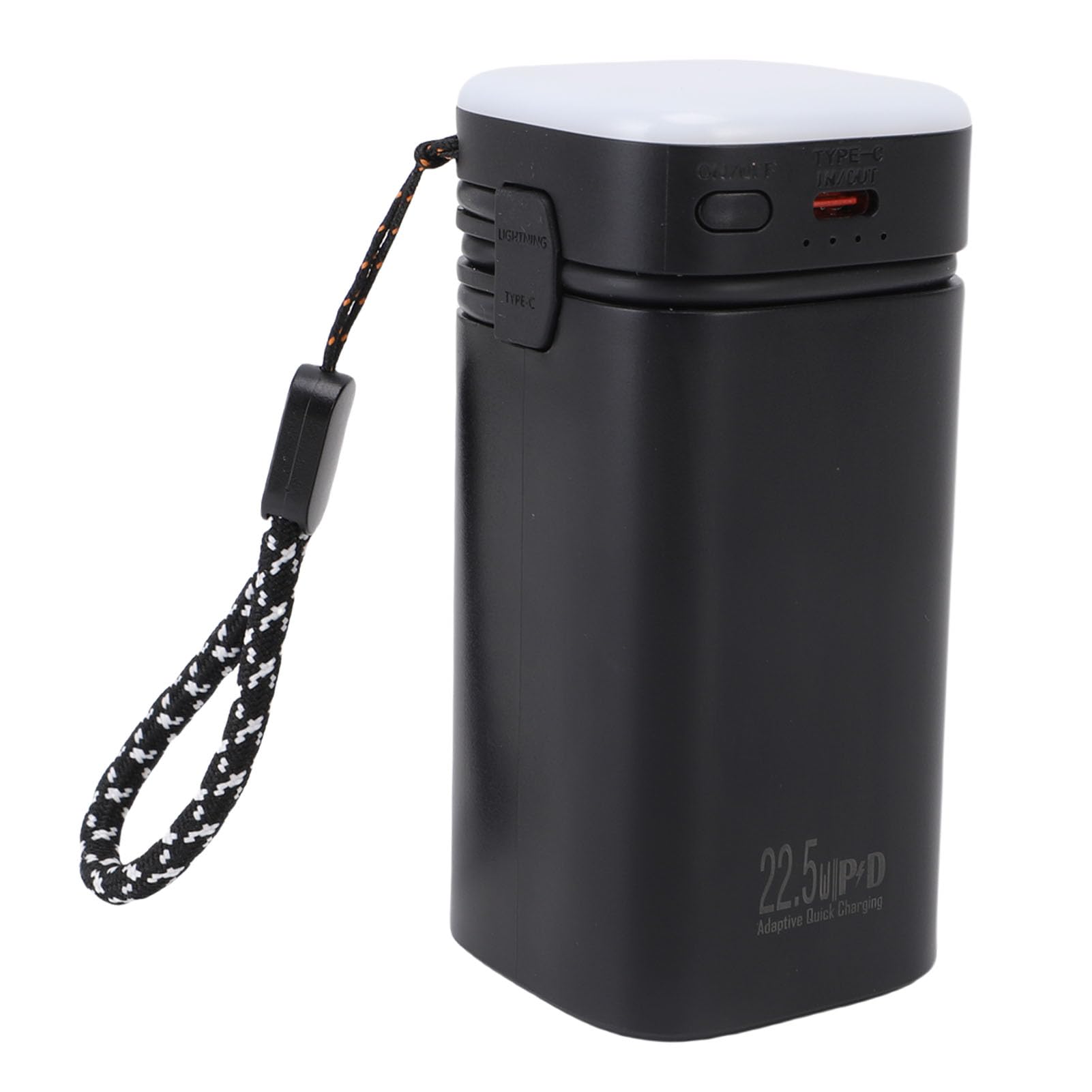 Power Bank Portatile, Stazione di Alimentazione Ad Alta capacità da 20000 MAh con Luci da Campeggio, 3 Livelli di luminosità e Cavo Integrato, 4 Uscite per Campeggio Ed Emergenza