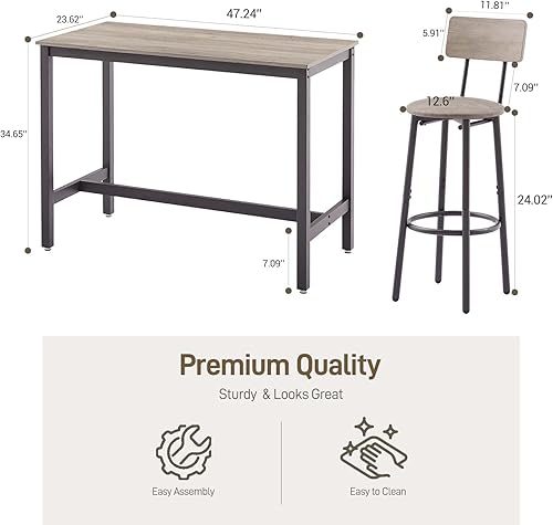 Miniatura 5 de IINE'a Juego de mesa de comedor de 5 piezas, mesa de bar y sillas, mesa de bar de cocina con taburetes para 4, mesa rectangular de pub bistró y