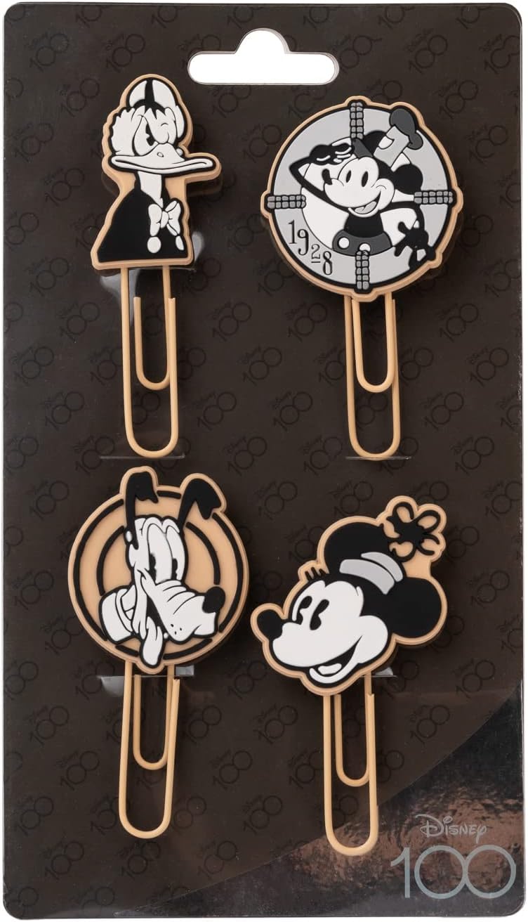Grupo Erik Disney Mickey 100th Anniversary Pack of 4 Paper Clips with Topper | Cute Bookmarks | Coloured Paper Clips | Funny Bookmark | Mickey Mouse Gifts | Disney Gifts