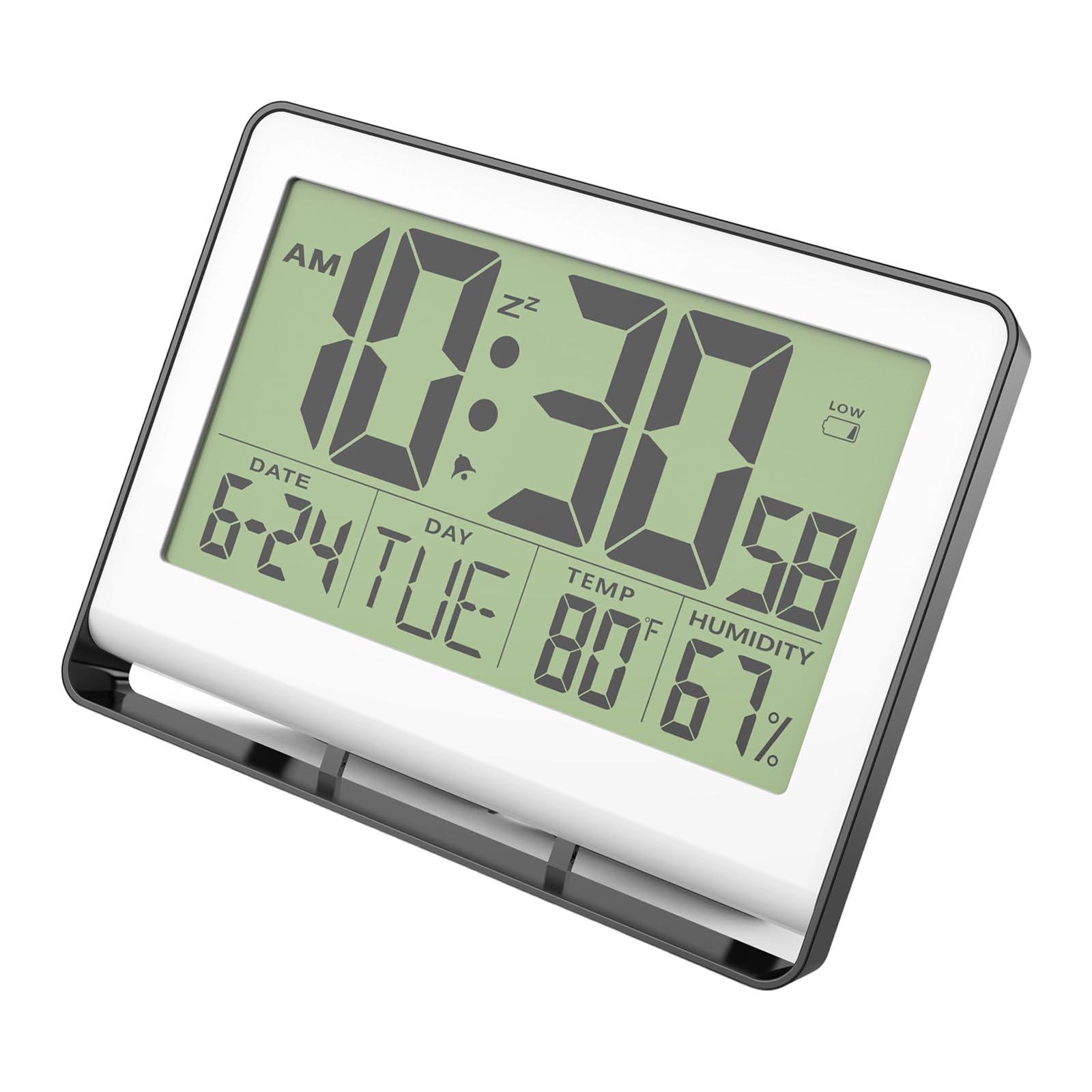 Shurhome Large Screen Electronic Clock with Temp Humidity Monitor, Backlight, Snoozes, Battery Powered Noiseless Digital Clock with Backlight