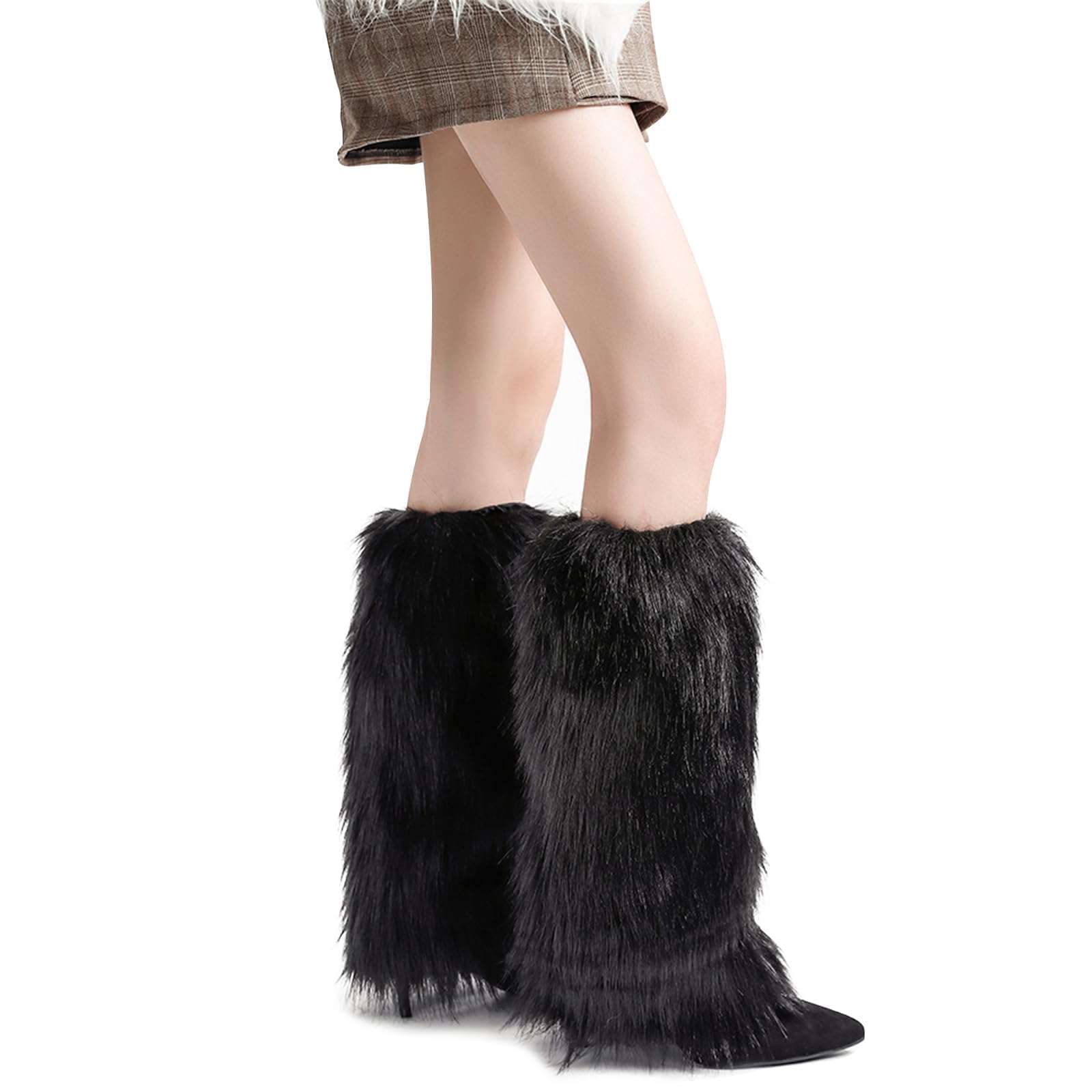 LSYZHX 40cm Fur Leg Warmers for Women - White Fashion Furry Boot Covers