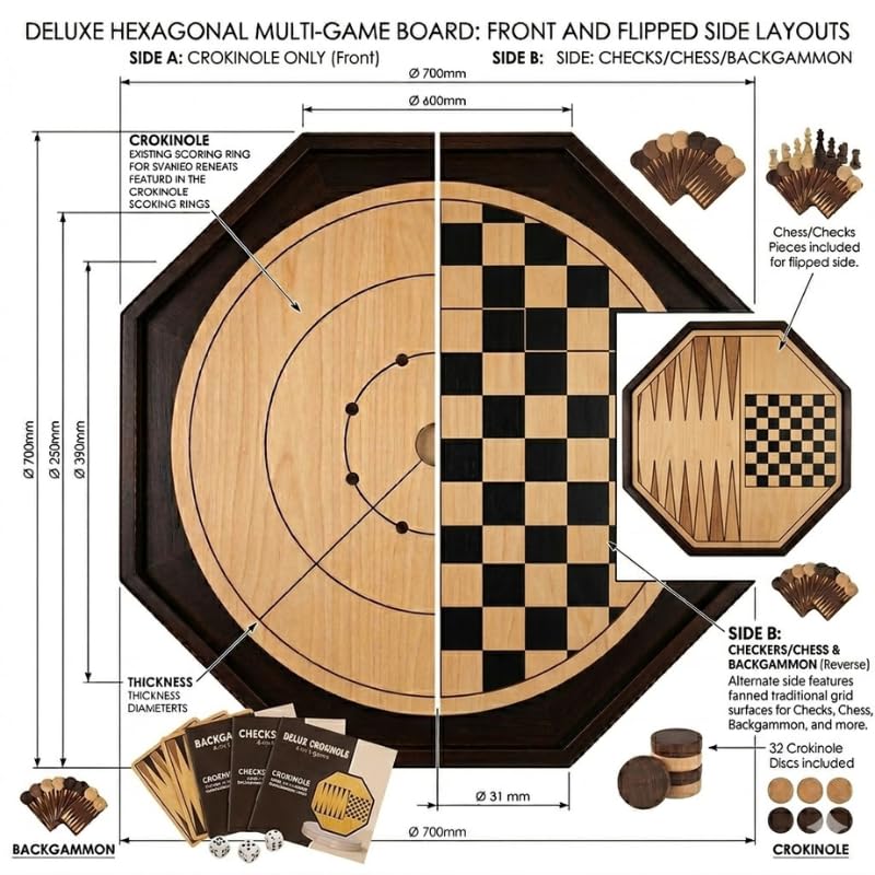 Tradeopia 4 en 1 Juego de Mesa Crokinole Deluxe miniatura 2