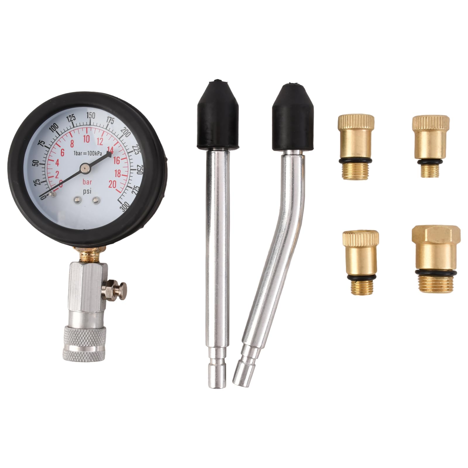 Tester di compressione a benzina, misuratore di compressione con spessimetro e 4 adattatori M10, M12, M14, M18, misuratore di compressione di ricambio per auto, moto, camion, motore a benzina