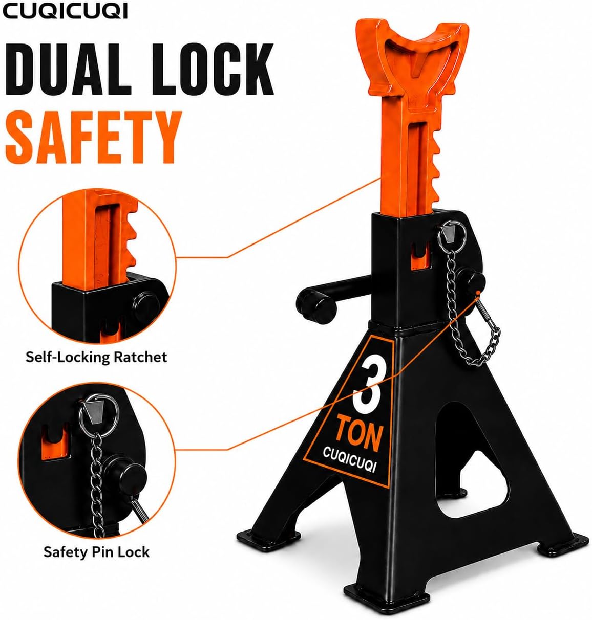 Jack Stands, Heavy Duty Steel Car Jack Stand with Double Pin Locking, Adjustable Height 3 Ton Stand for Cars Trailer Jack 1 Pair