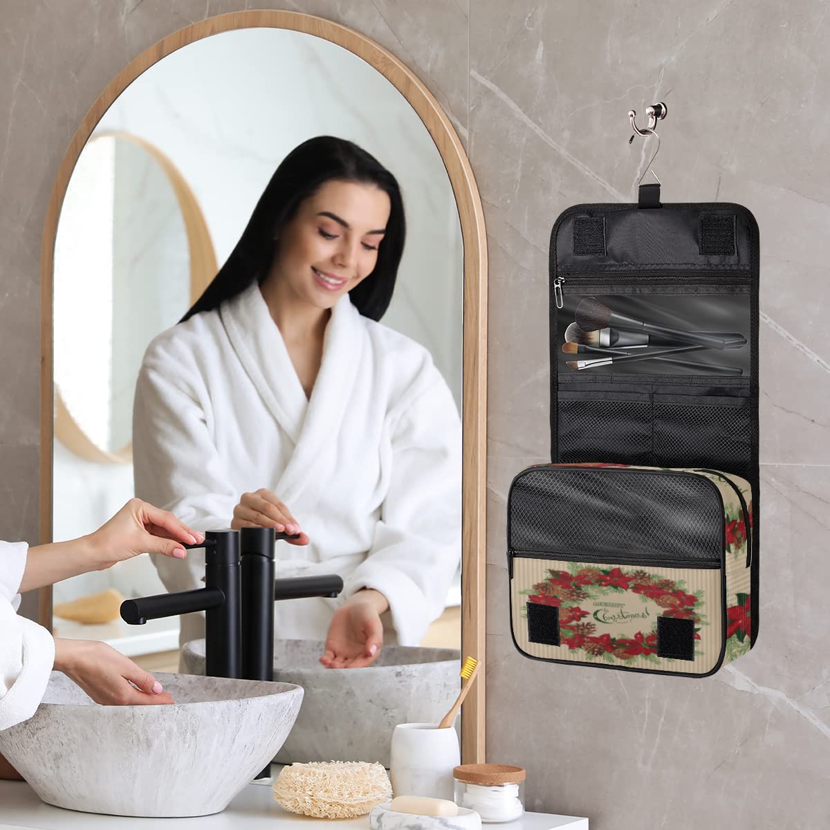 Wesołych Świąt Temat Podróżna Kosmetyczka Boże Narodzenie Mycie Torba Unisex Wiszące przybory toaletowe Kosmetyczka Organizer do makijażu, wielobarwny, Jeden rozmiar