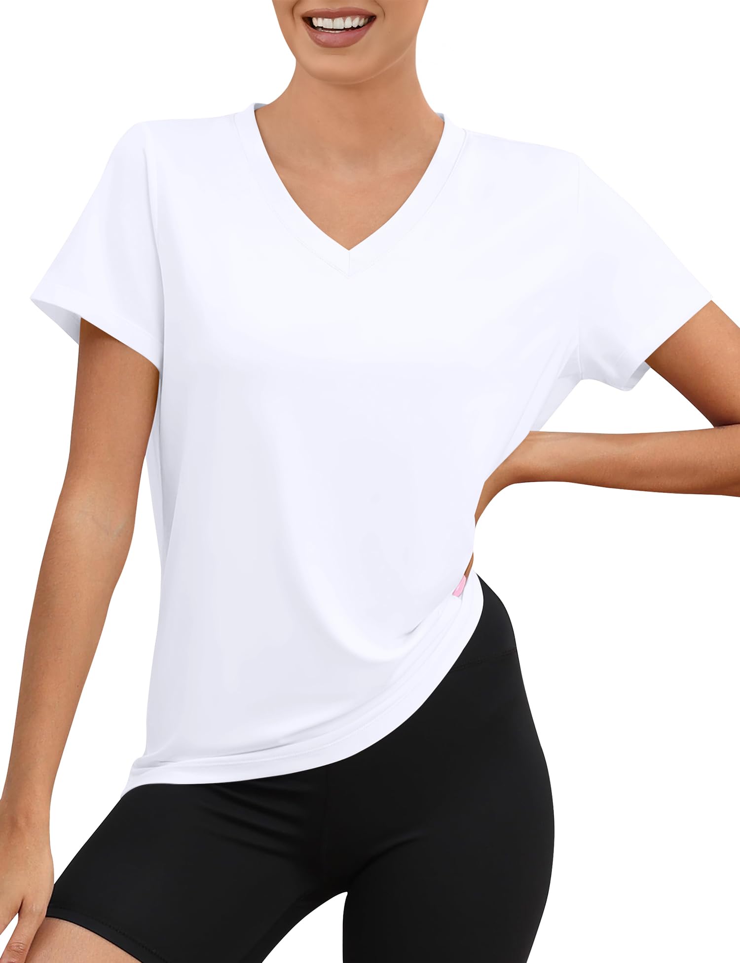 Rapbin Damen V Ausschnitt Sportshirt Kurzarm, UPF 50+ Leichtes Atmungsaktiv Trocken Funktions Sport Oberteile für Fitness Laufshirt Yoga