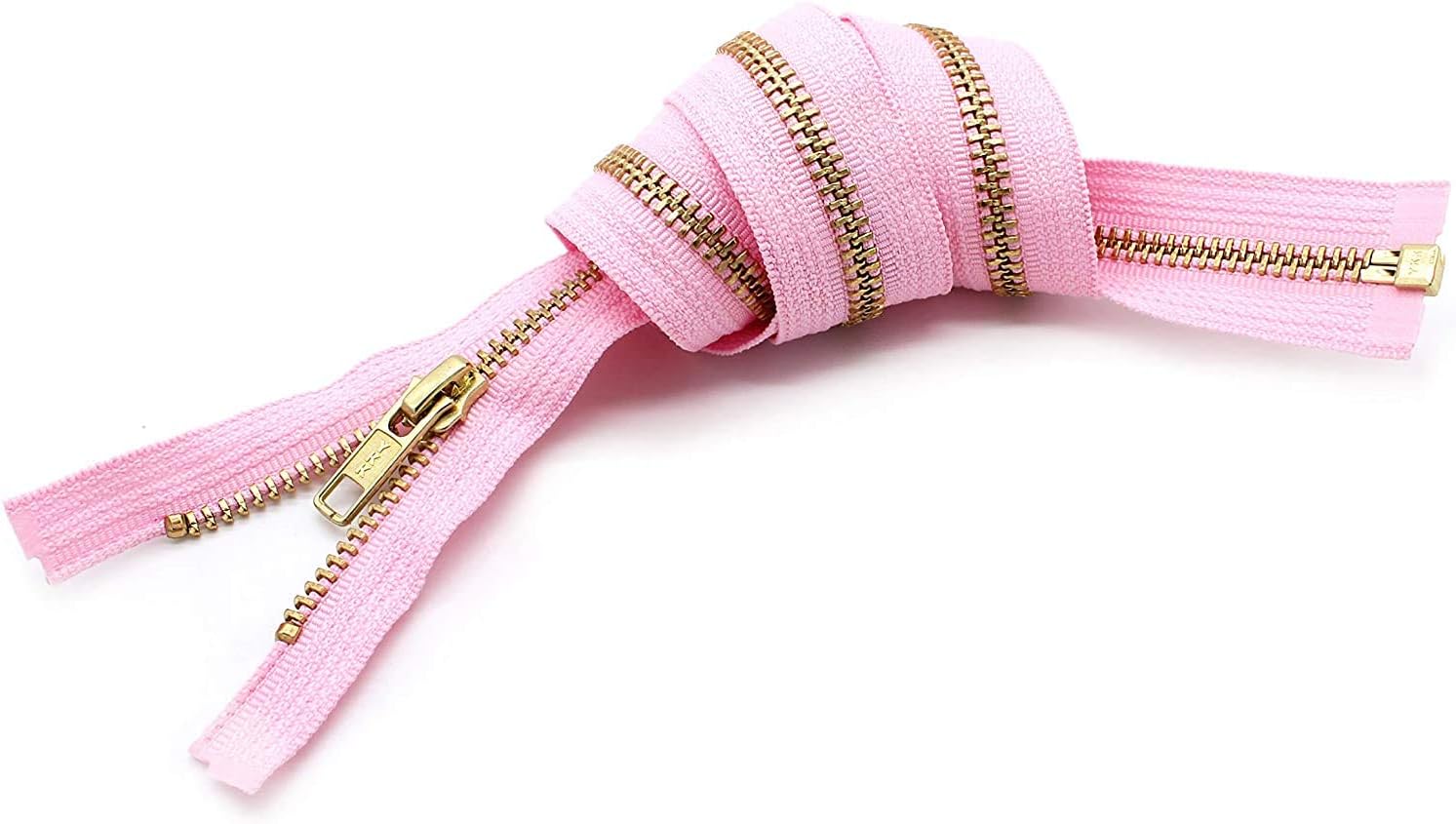 #5 Brass Medium Weight Pink Metal Separating YKK Jacket Zipper - Choose Length - Pink 513-1 Zipper Per Pack - Made in The United States (12" Inches)