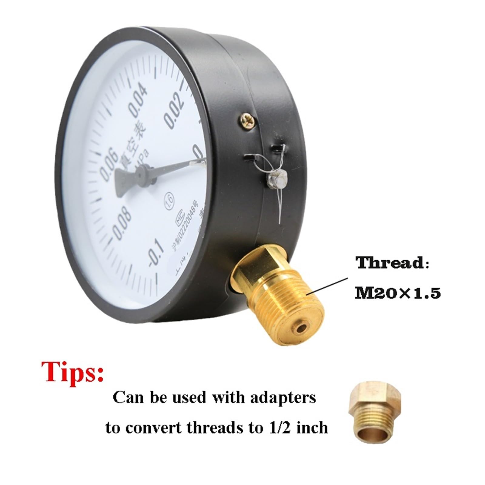 Manómetro de presión de agua/aire/vacío con dial de 100 mm Manómetro universal de agua a gas con rosca métrica M20*1,5 Unidad Manómetro Mpa(Only Gauge,0-0.1Mpa)