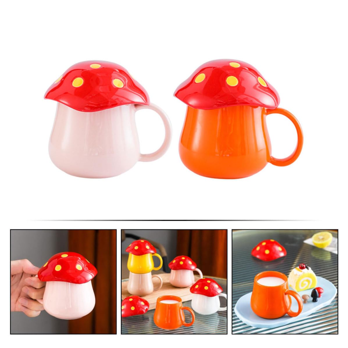 Gatuida 2 Tazas de Cerámica Diseño de Hongo para Café y Chocolate Caliente, Paquete de 2 Piezas, Ideales para Cafeterías y Uso en Casa
