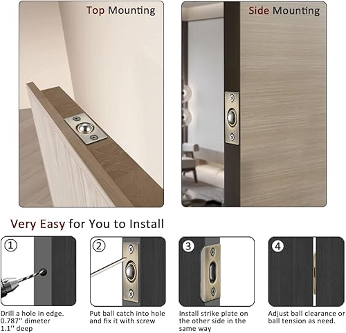 Miniatura 3 de JQK Herrajes para puerta de clóset, acero inoxidable ajustable con placa de golpeo, bronce antiguo, paquete de 2 unidades, HBC100-QG-P2