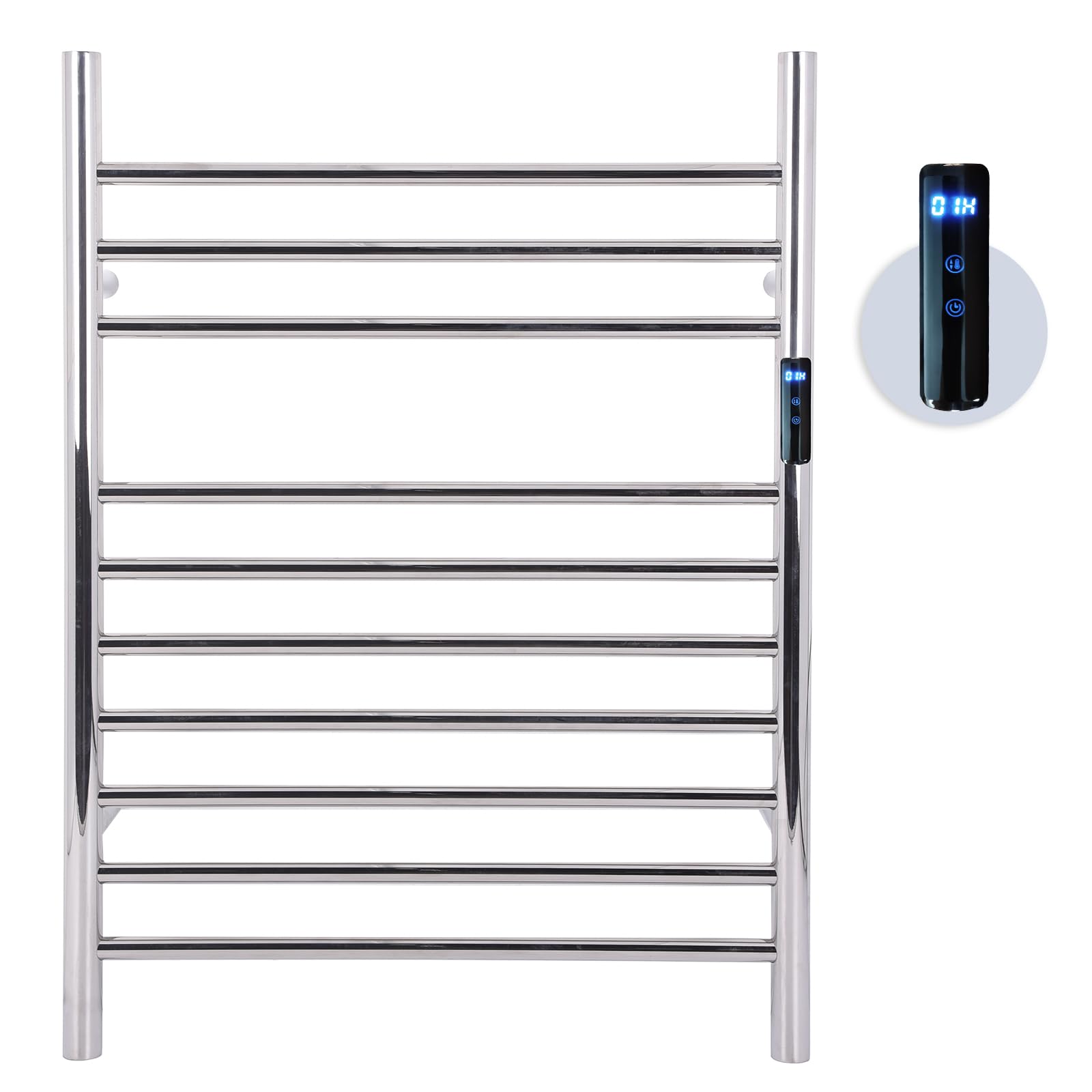 Towel Warmer 10 Bars, Heated Towel Rack for Bathroom, Towel Heater with Built-in Timer Temperature Control, Wall-Mounted Electrict Towel Dryer, Plug-in/Hardwired, Mirror Polished