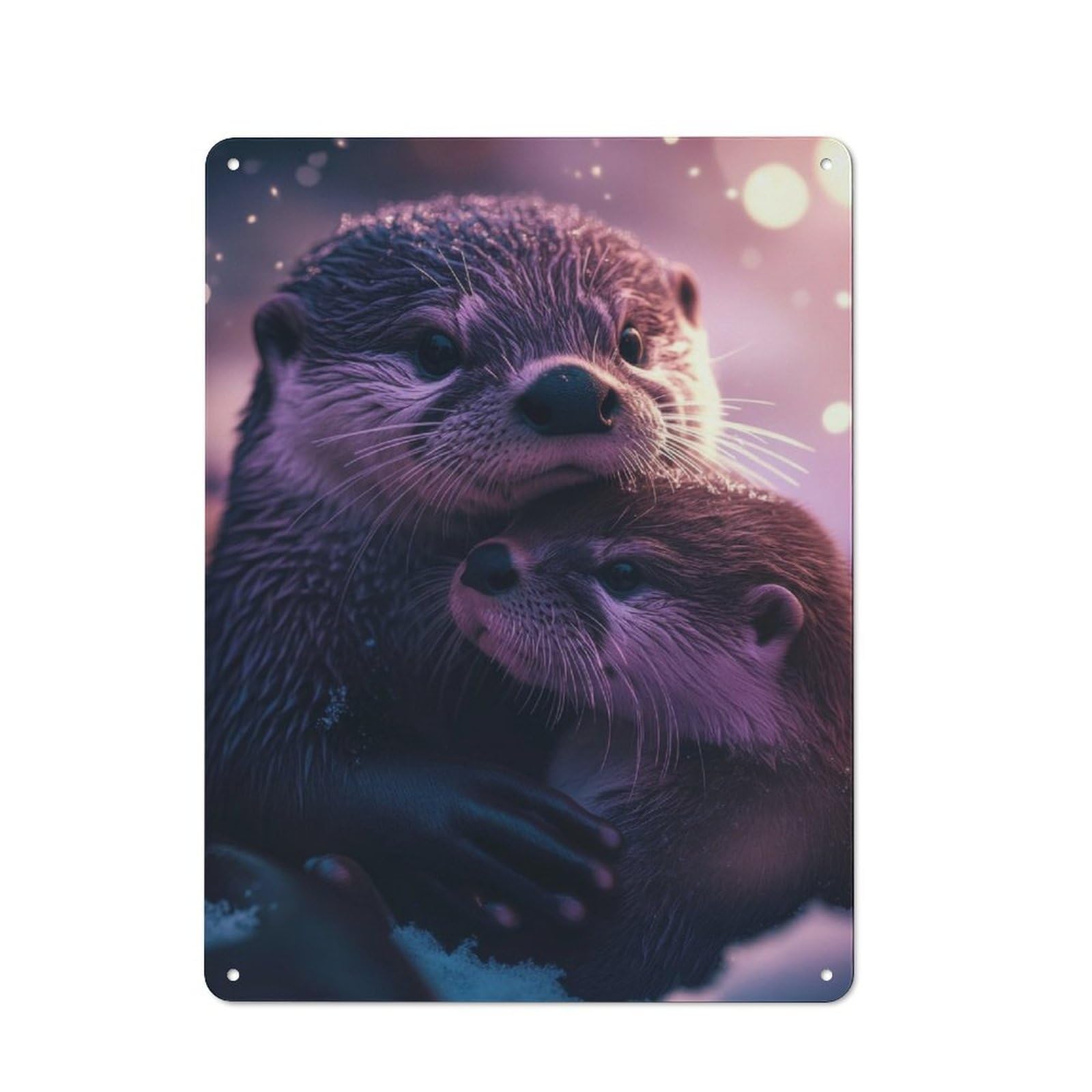 Junmoney Otter Couple In Winter Rustic Metal Sign 40X30cm For Café Or Restaurant, For Vintage Wall Decor Fans, For Living Room And Hallway Decor
