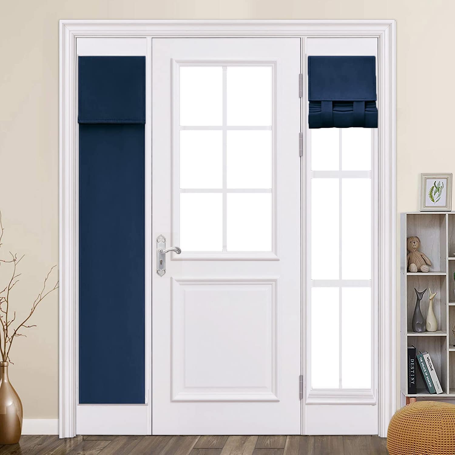 ZHhan French Door Curtains Privacy Blackout French Door Shade for Glass Door Home Office,Sidelight Curtain Tie up Shade,Easy Installed 30x203cm,Navy Blue,1 Panel