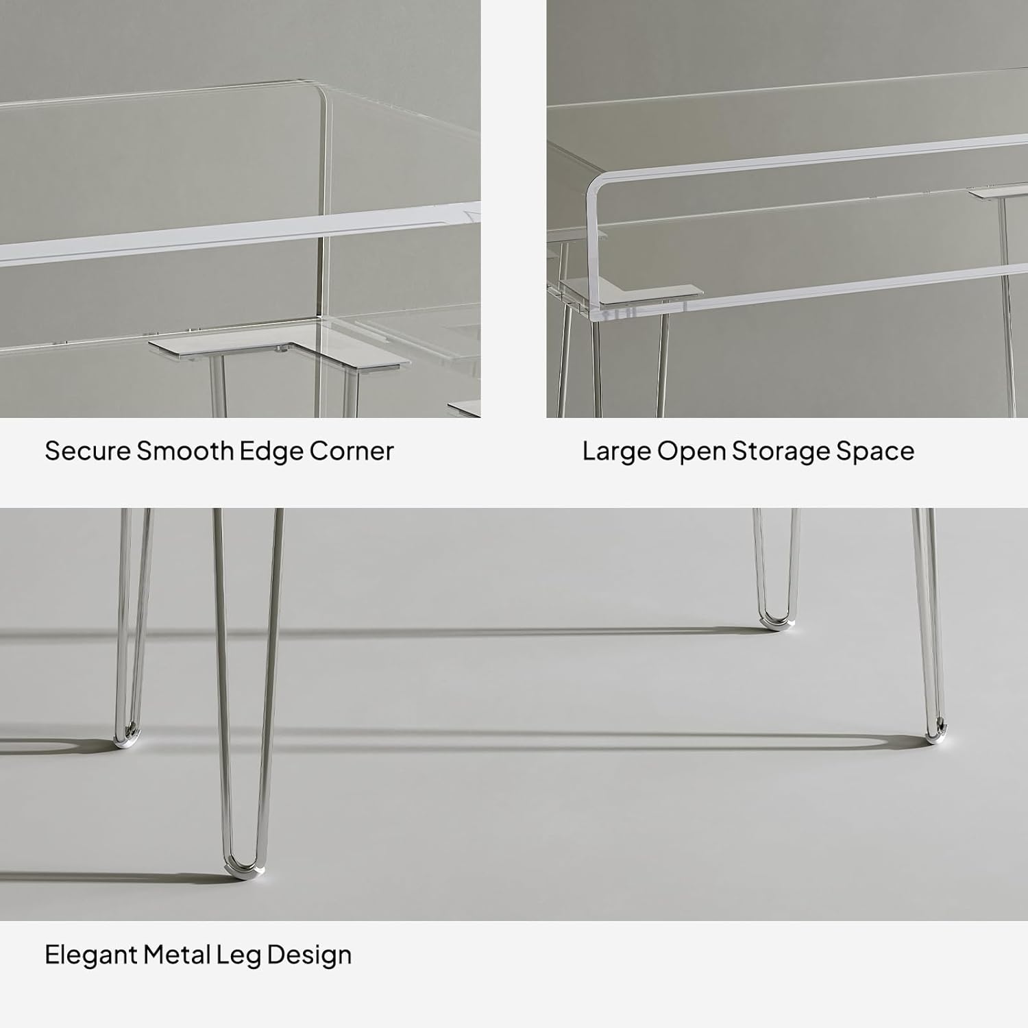 Eglaf Acrylic Vanity Desk - Small Makeup Vanity Table Dressing Table - 31.5'' L x 15.7'' W x 32.1'' H, Large Storage Space, for Bedroom, Dressing Room, Silver Metal Legs