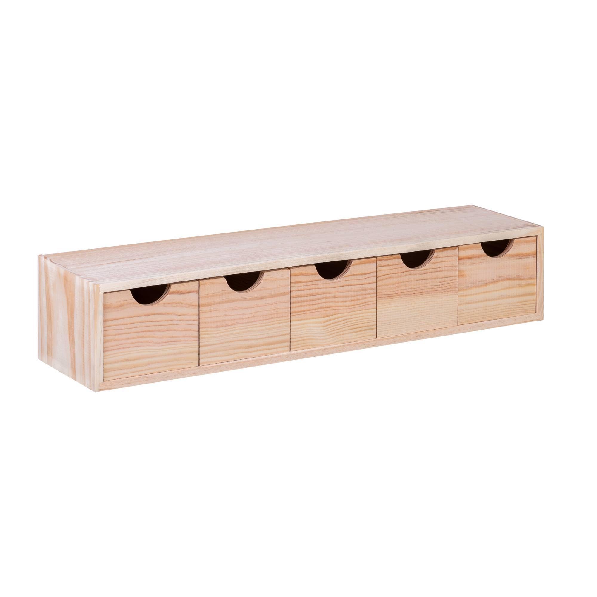 Miniblock 5 cajones madera pino cajonera pequeña organizador vertical estrecho 57x14x11