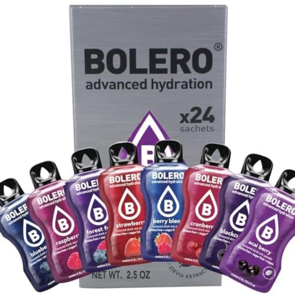 Bolero BERRY MIX 24x3g | Saftpulver ohne Zucker, gesüßt mit Stevia + Vitamin C | geeignet für Kinder, Sportler und Diabetiker | glutenfrei und veganfreundlich | Mischung aus Beeren