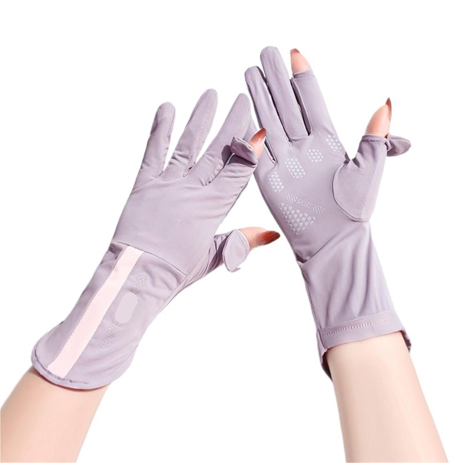 JMORCO Sun Gloves Summer Sunscreen Gloves Women Thin Ice Silk Anti-ultraviolet Dew Finger Touch Screen Driving Riding(NZ27Purple)