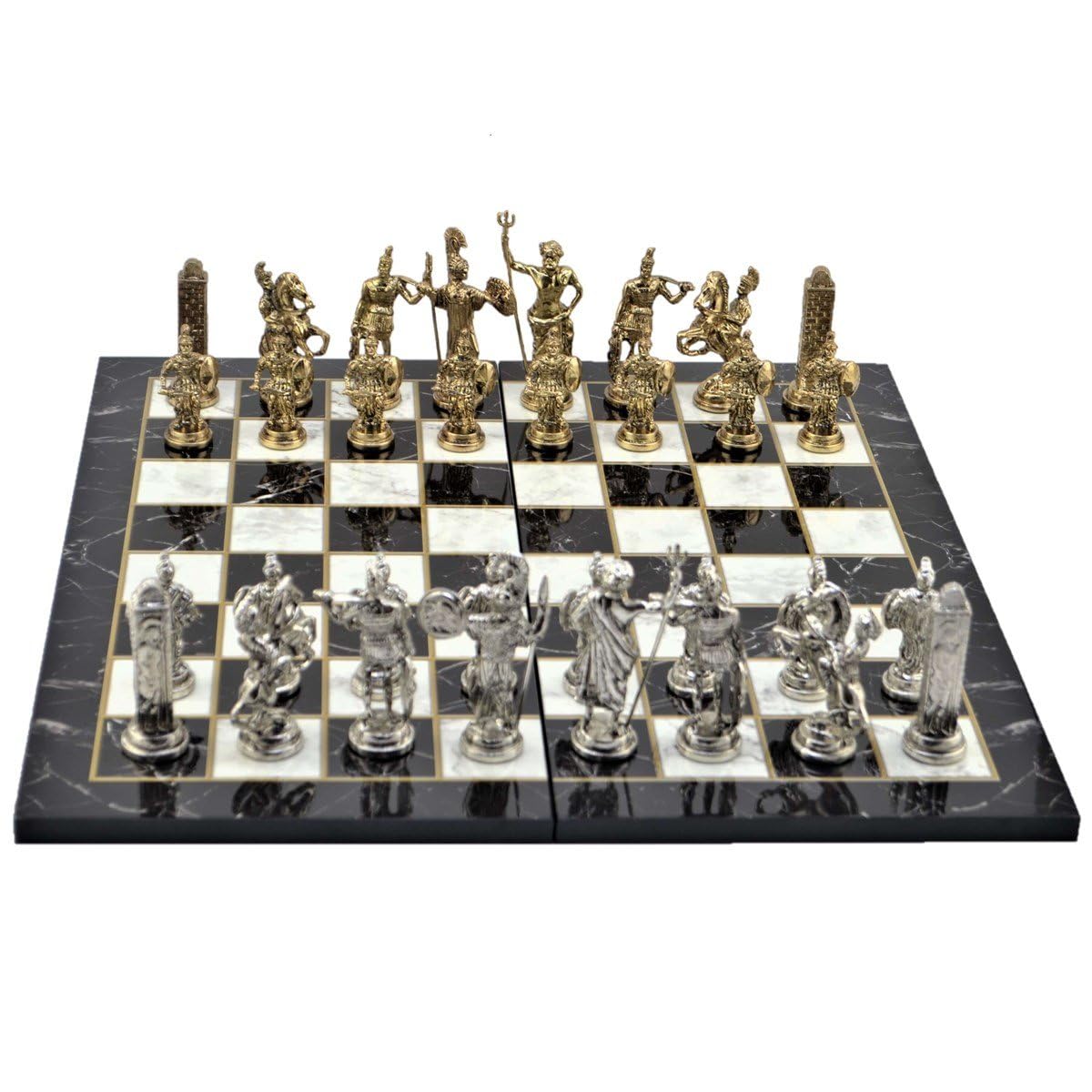 Gifthome, Metal Satranç Takımı/Seti; Battal,Yunan,Parlak, Kat.Mermer Desenli Satranç Tahtası
