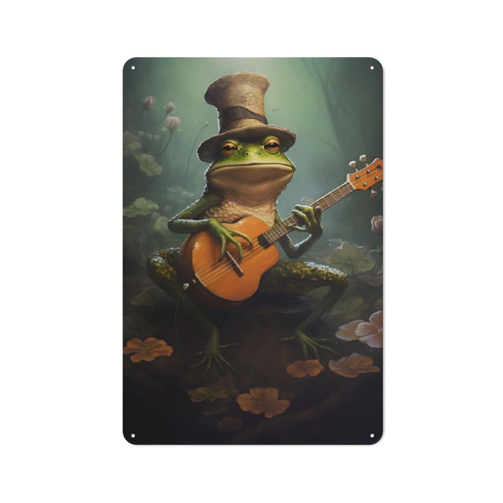 Junmoney Frog Playing Guitar 30X20cm Rustic Metal Sign With For Guest Room Or Hallway, For Vintage Wall Decor Fans, For Metal Sign Collectors