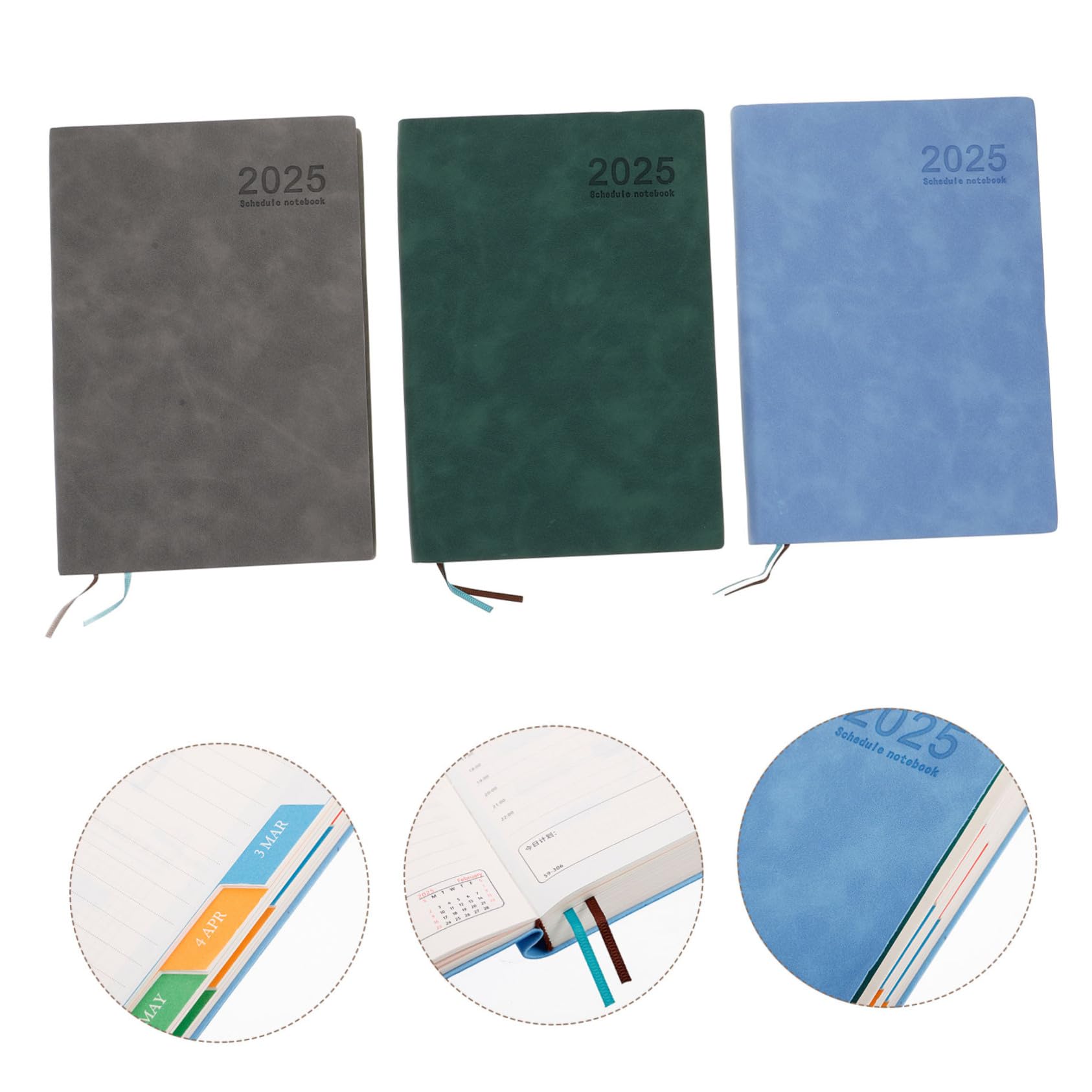 Pack Monatsplaner 2025 mit Pu Hardcover und Papier für Zeitmanagement | A5-format, Kompaktes 3 Stück, für Zuhause und Unterwegs, Modernes Design