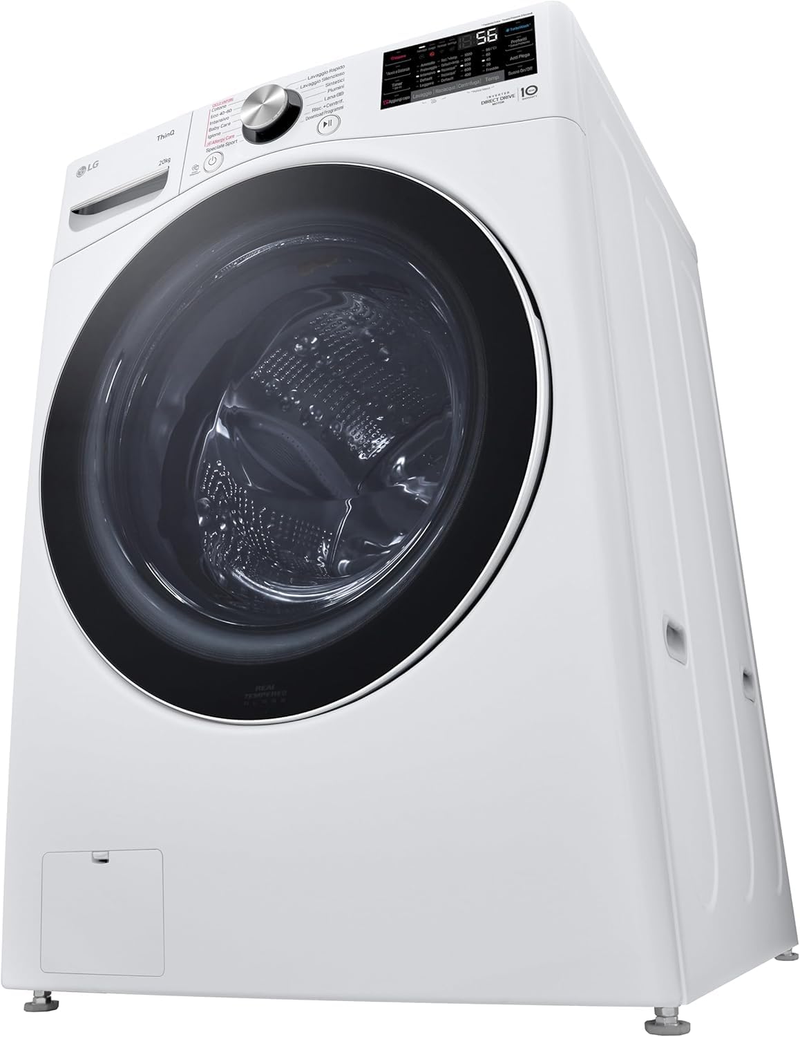 LG AI DD F0P3020TSWC Lavatrice 20kg, a Carica Frontale, Capacità XL Serie P3, Classe B, 1000 Giri, TurboWash 360, Vapore, Wi-Fi, Motore Inverter Direct Drive, Libera installazione, Bianco